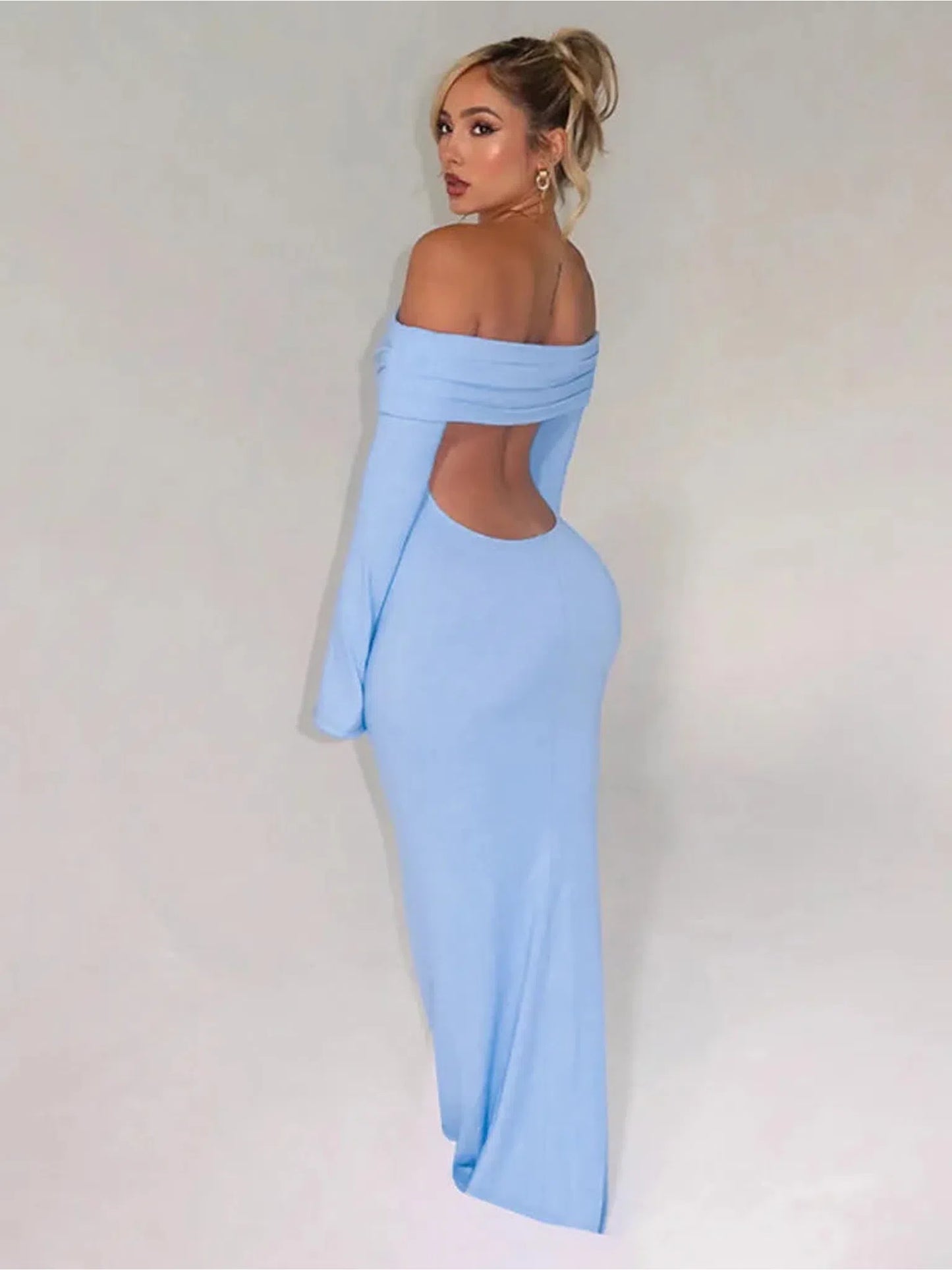 Off-Shoulder Long Sleeve Bodycon Maxi Dress