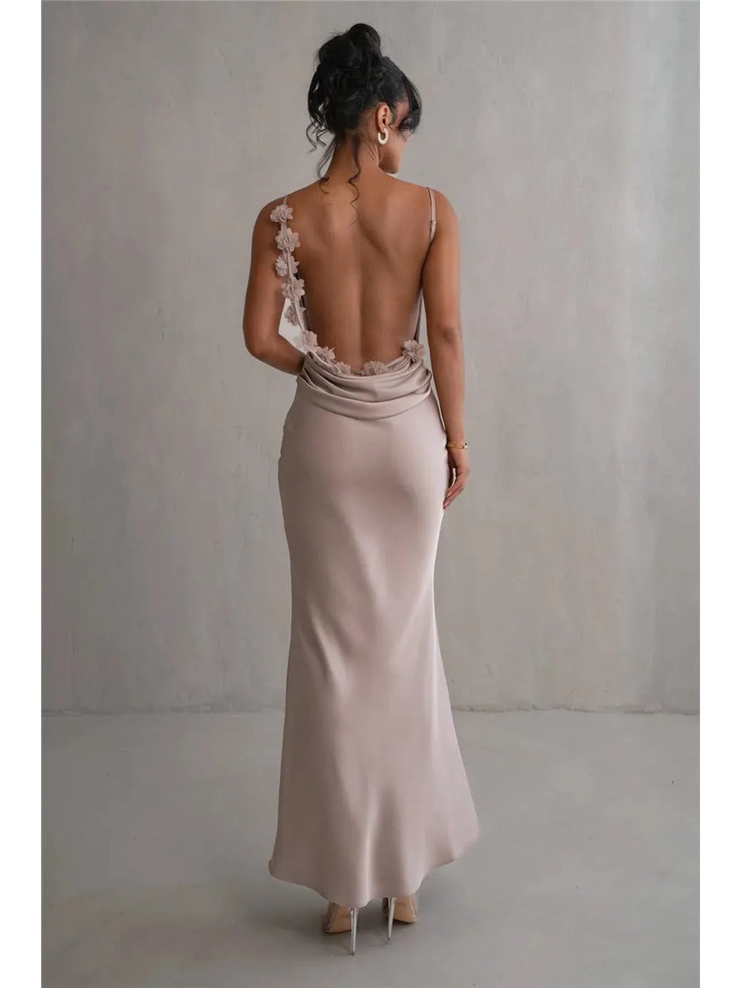 Floral Draped Backless Maxi Dress For Women Elegant Evening