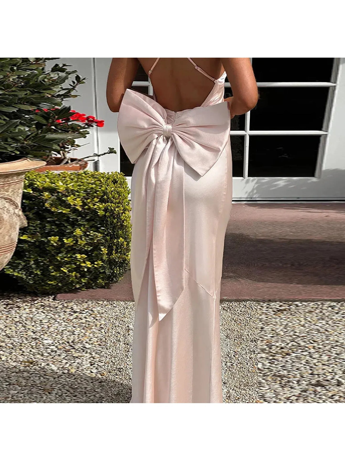 Satin Spaghetti Strap Backless Maxi Dress for Women