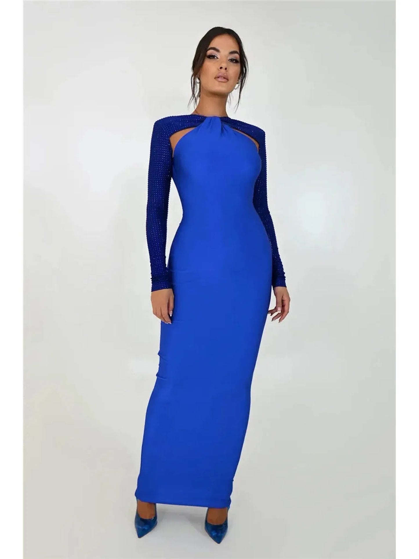 Hollow Out Sparkle Long Sleeve Maxi Dress for Women