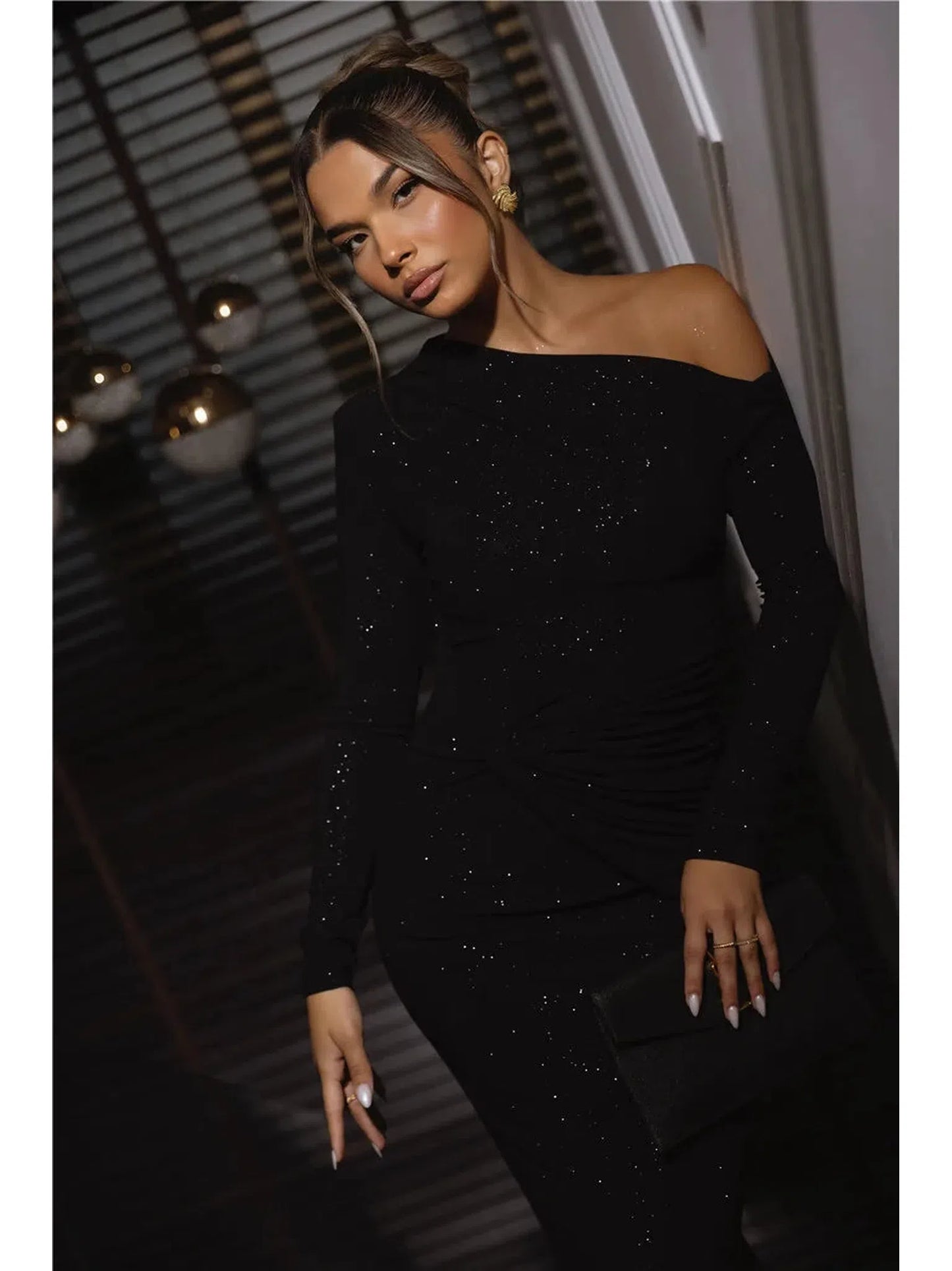 Sparkle Long Sleeve Bodycon Maxi Dress