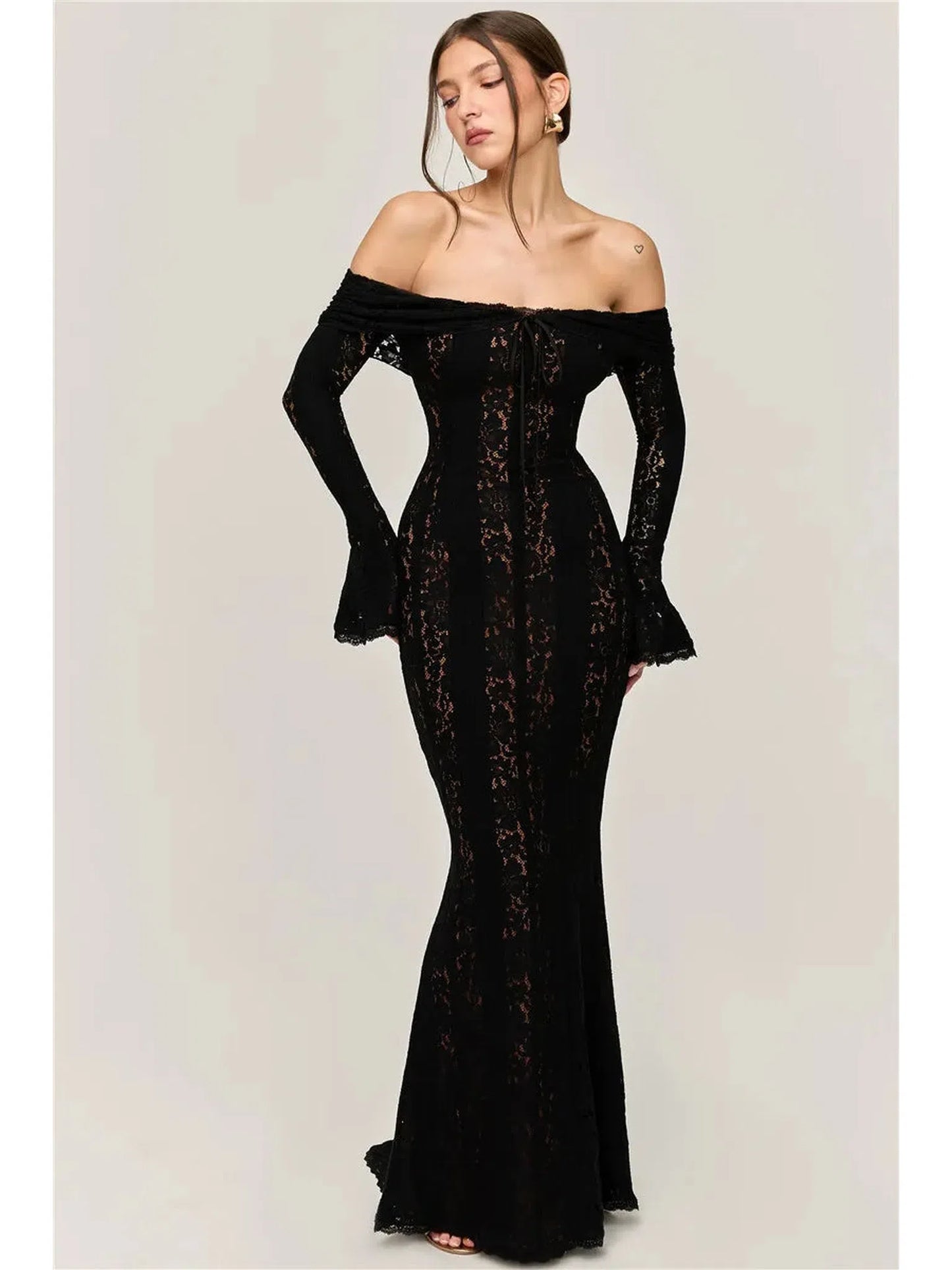 Lace Off-Shoulder Bodycon Maxi Dress for Evening Events