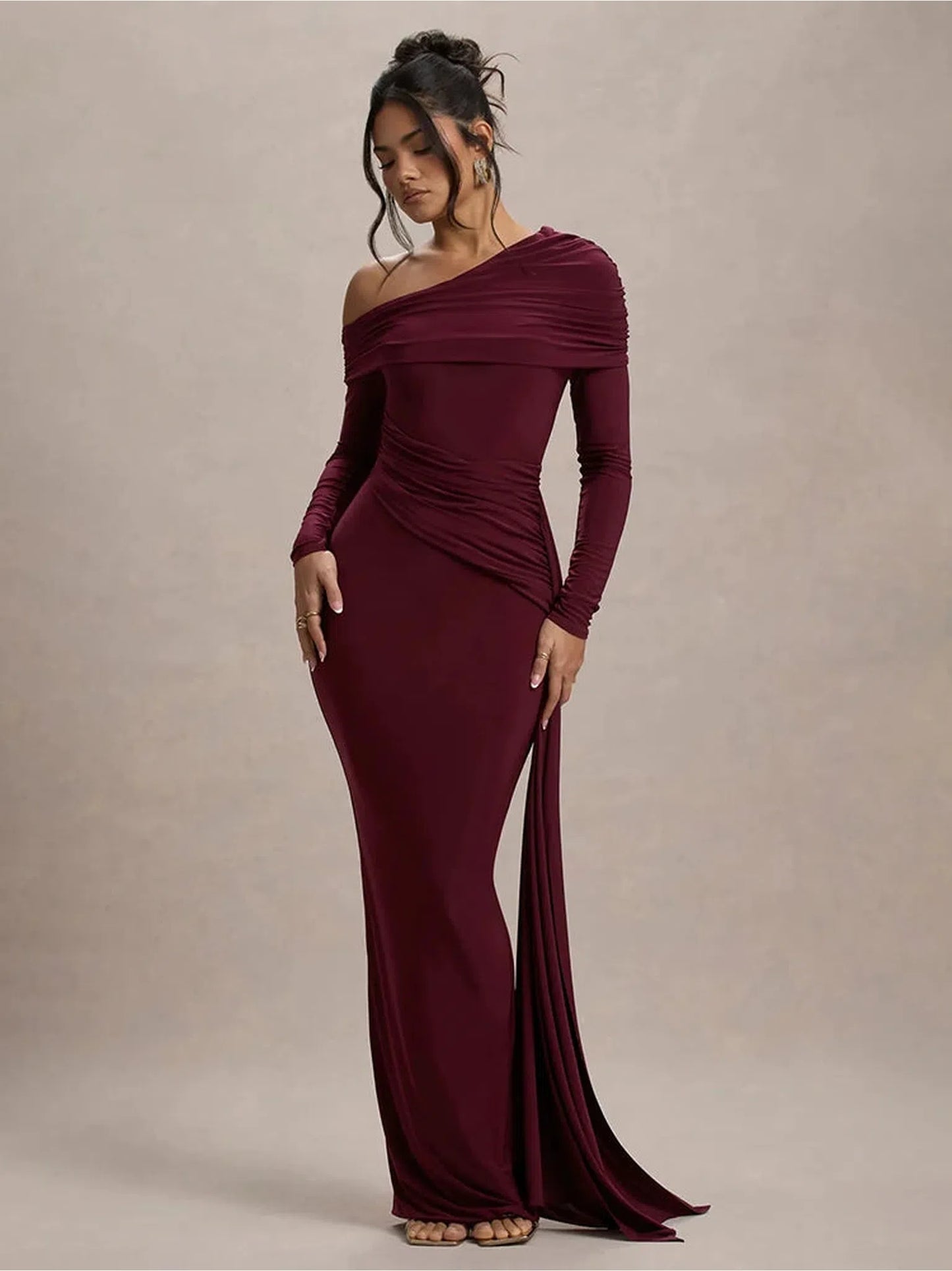 Skew Collar Long Sleeve Sexy Maxi Dress For Women