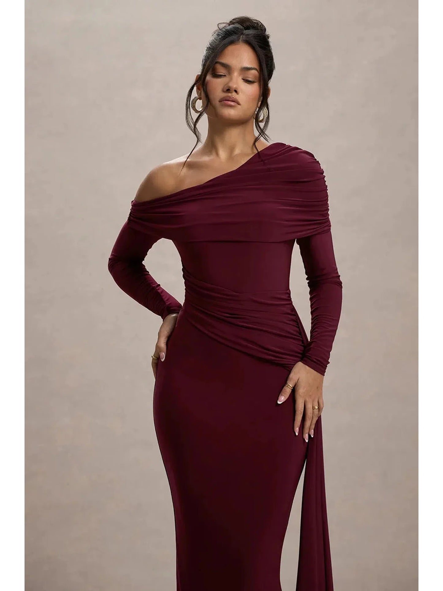 Skew Collar Long Sleeve Sexy Maxi Dress For Women