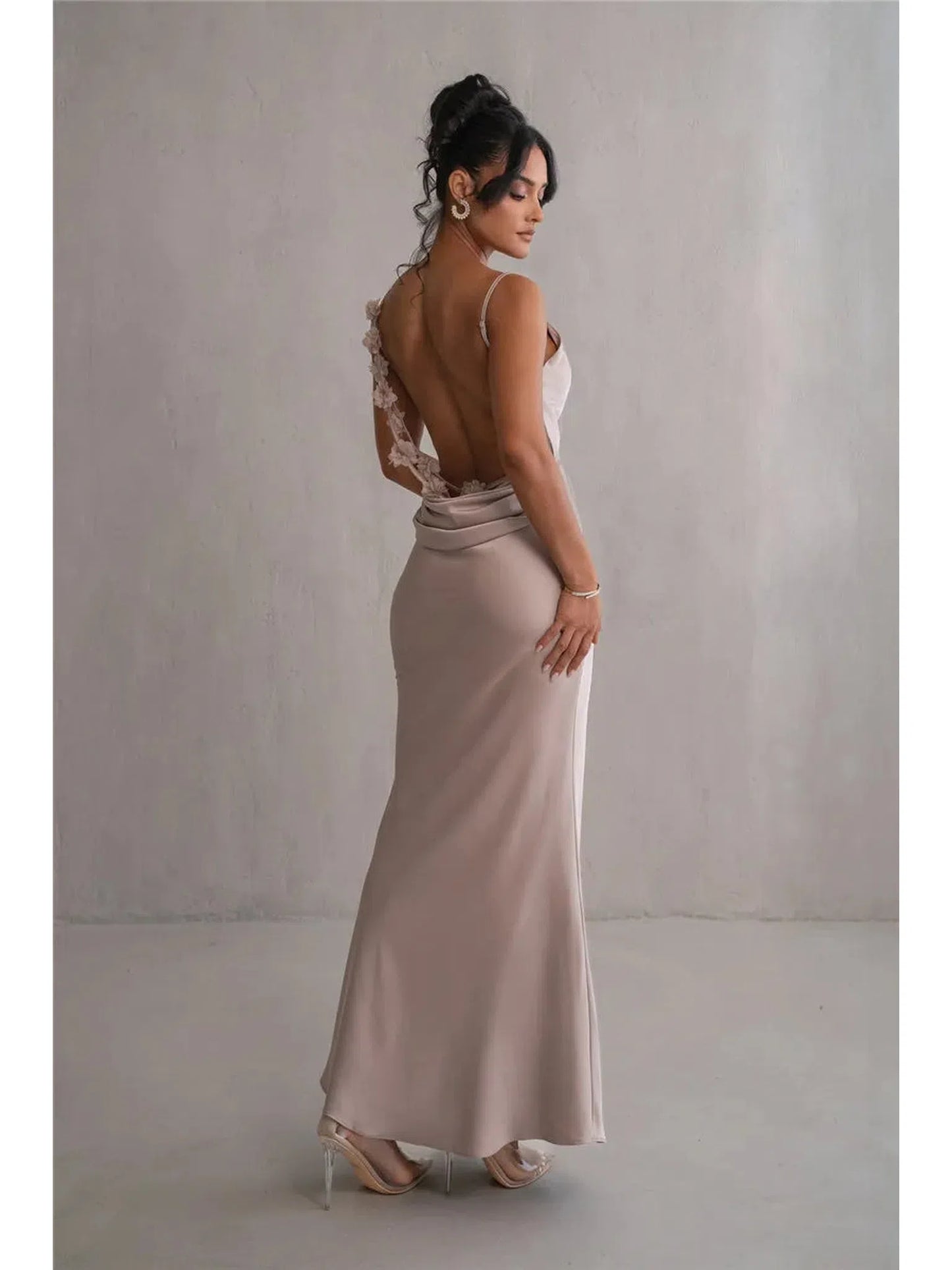 Floral Draped Backless Maxi Dress For Women Elegant Evening