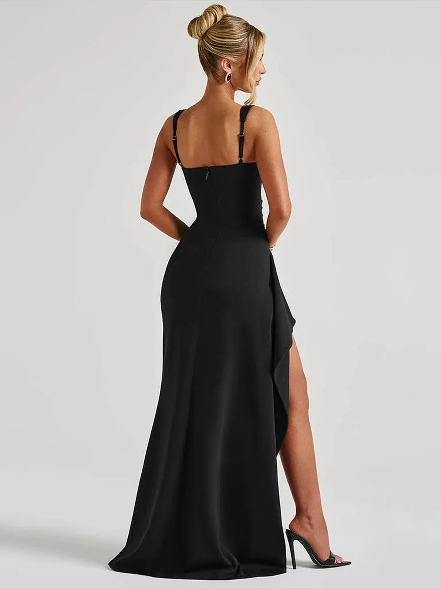 Black Backless Maxi Dress With Thigh High Split