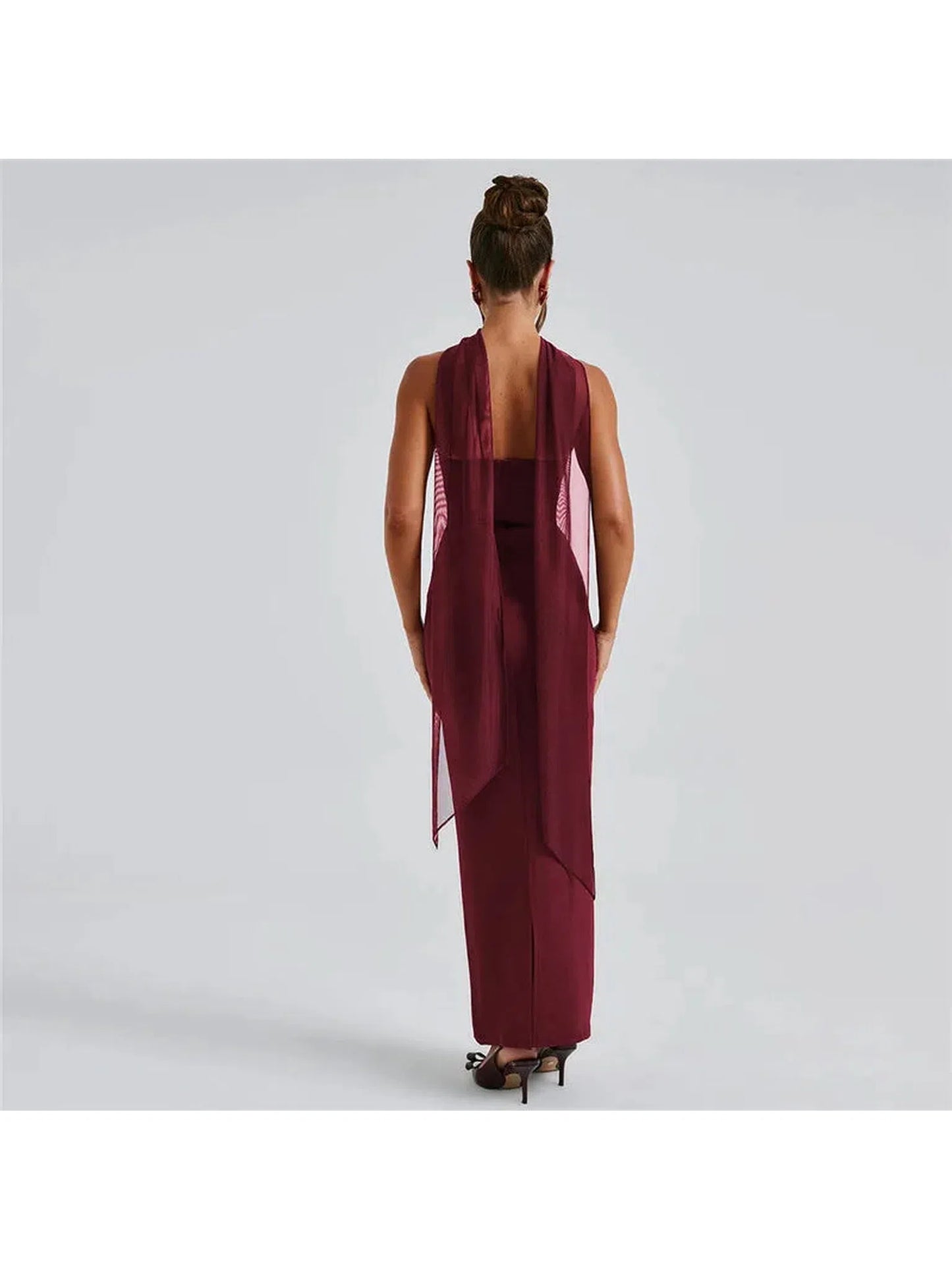 Burgundy Strapless Backless Maxi Dress For Women