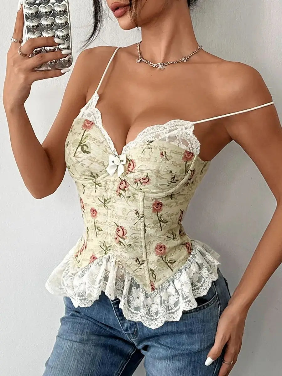 Vintage Lace Trim Halter Crop Top