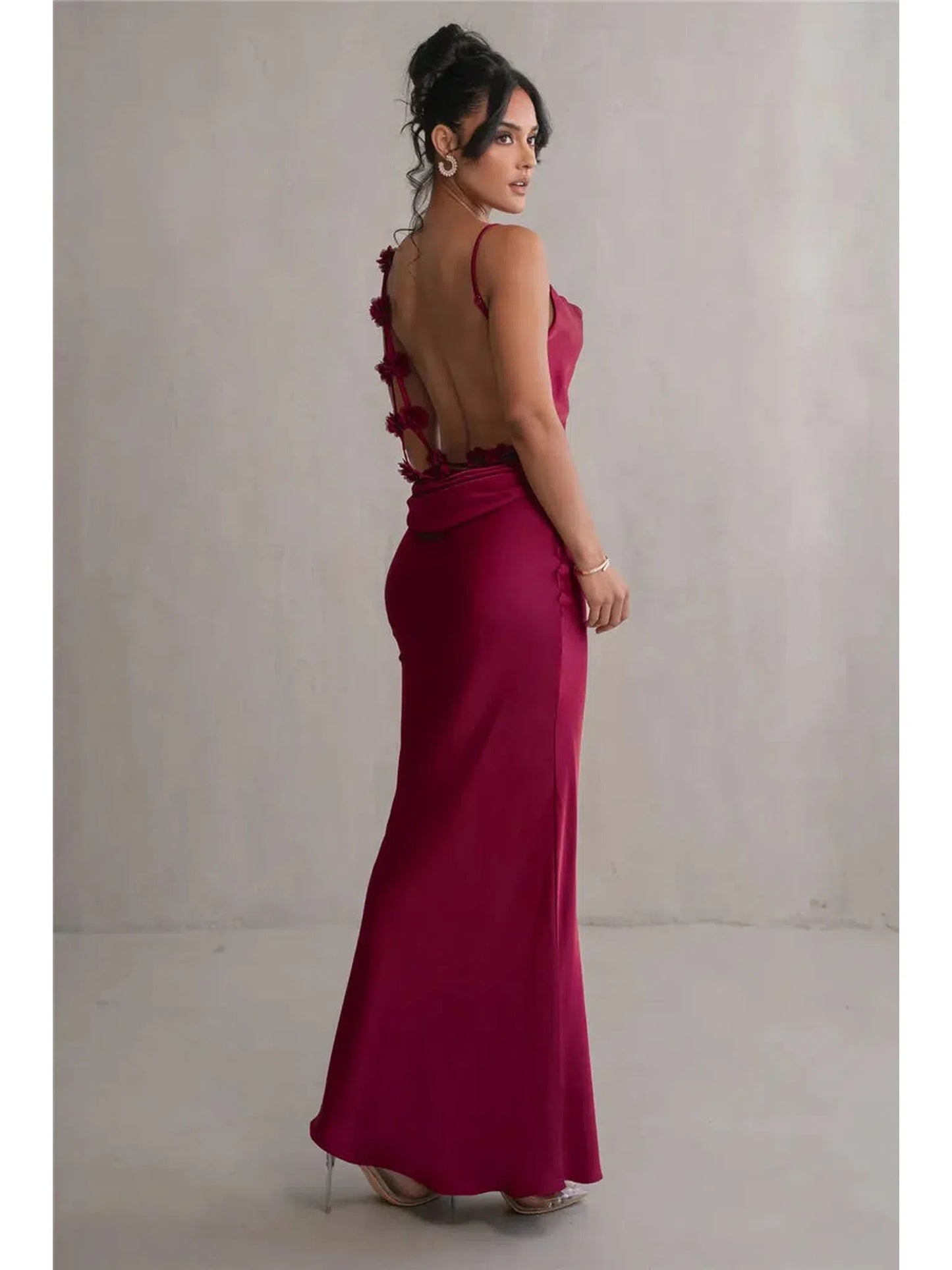 Floral Draped Backless Maxi Dress For Women Elegant Evening