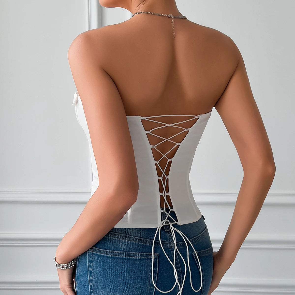 Sleeveless Backless Bandage Crop Top