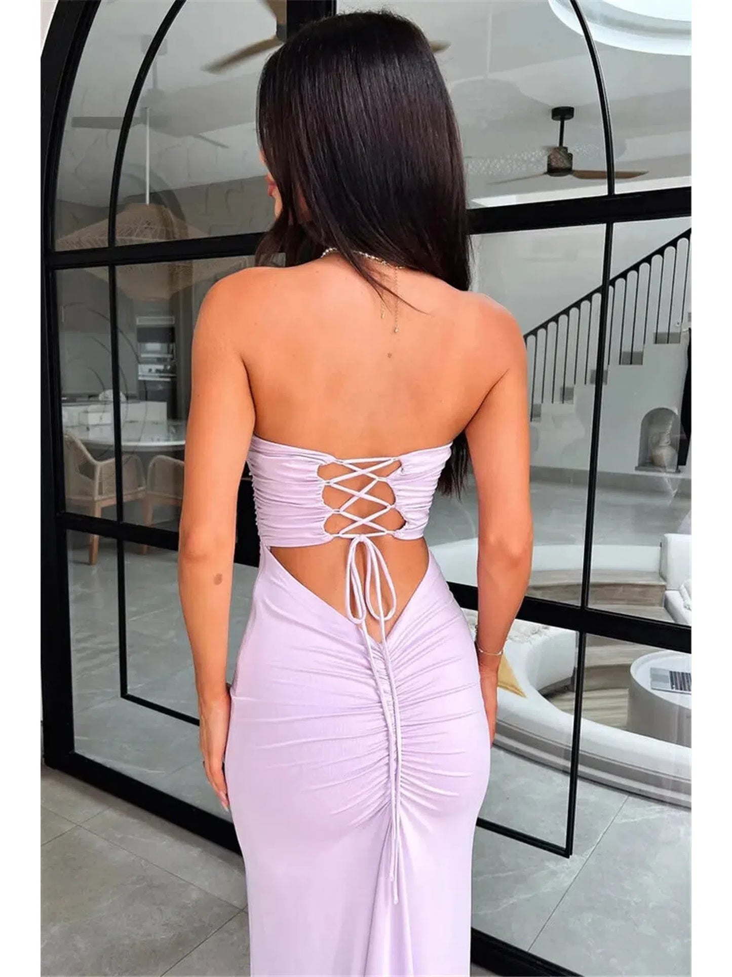 Strapless Backless Lace-Up Maxi Dress for Women