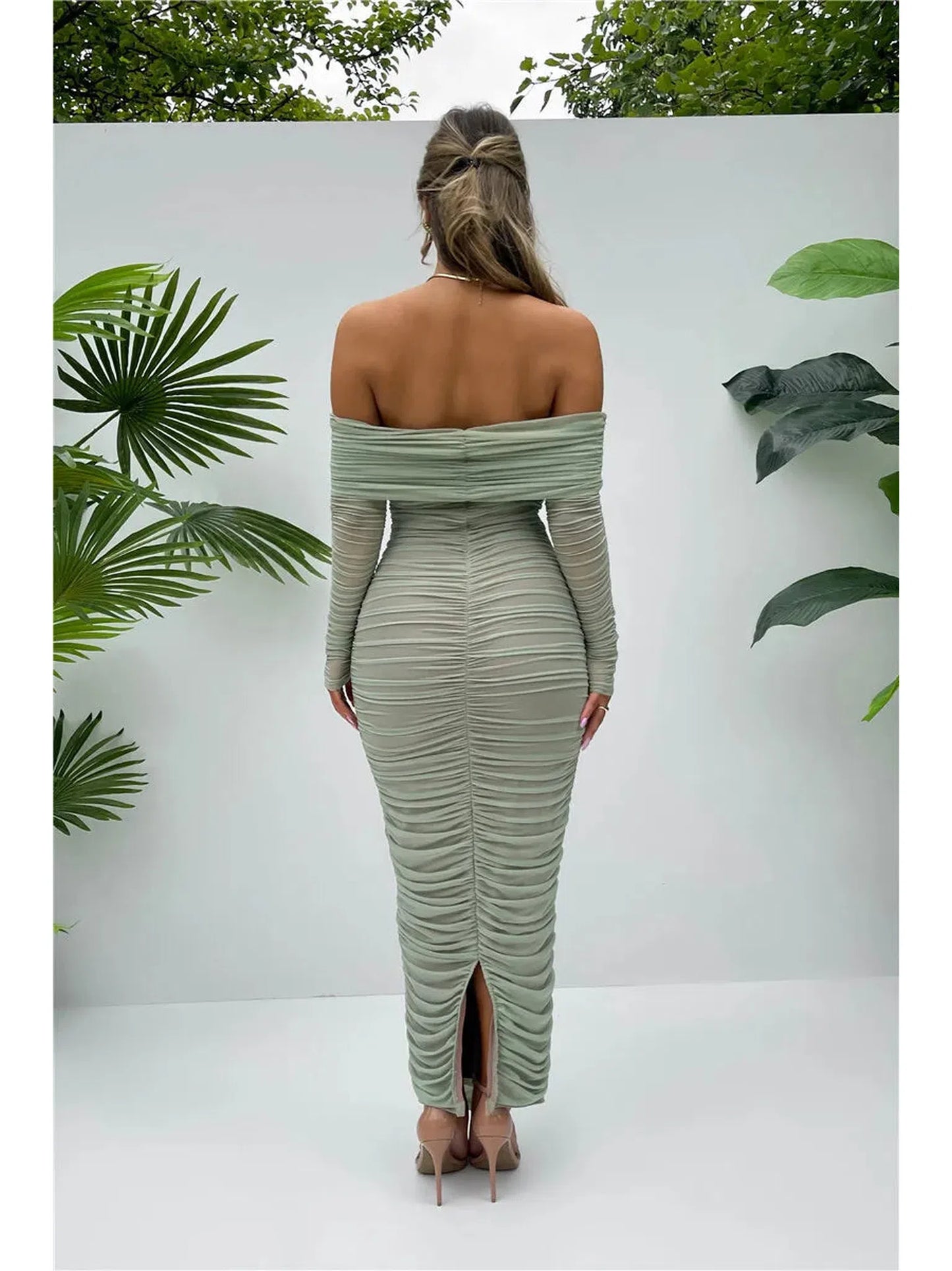 Off-Shoulder Long Sleeve Sexy Maxi Dress for Women