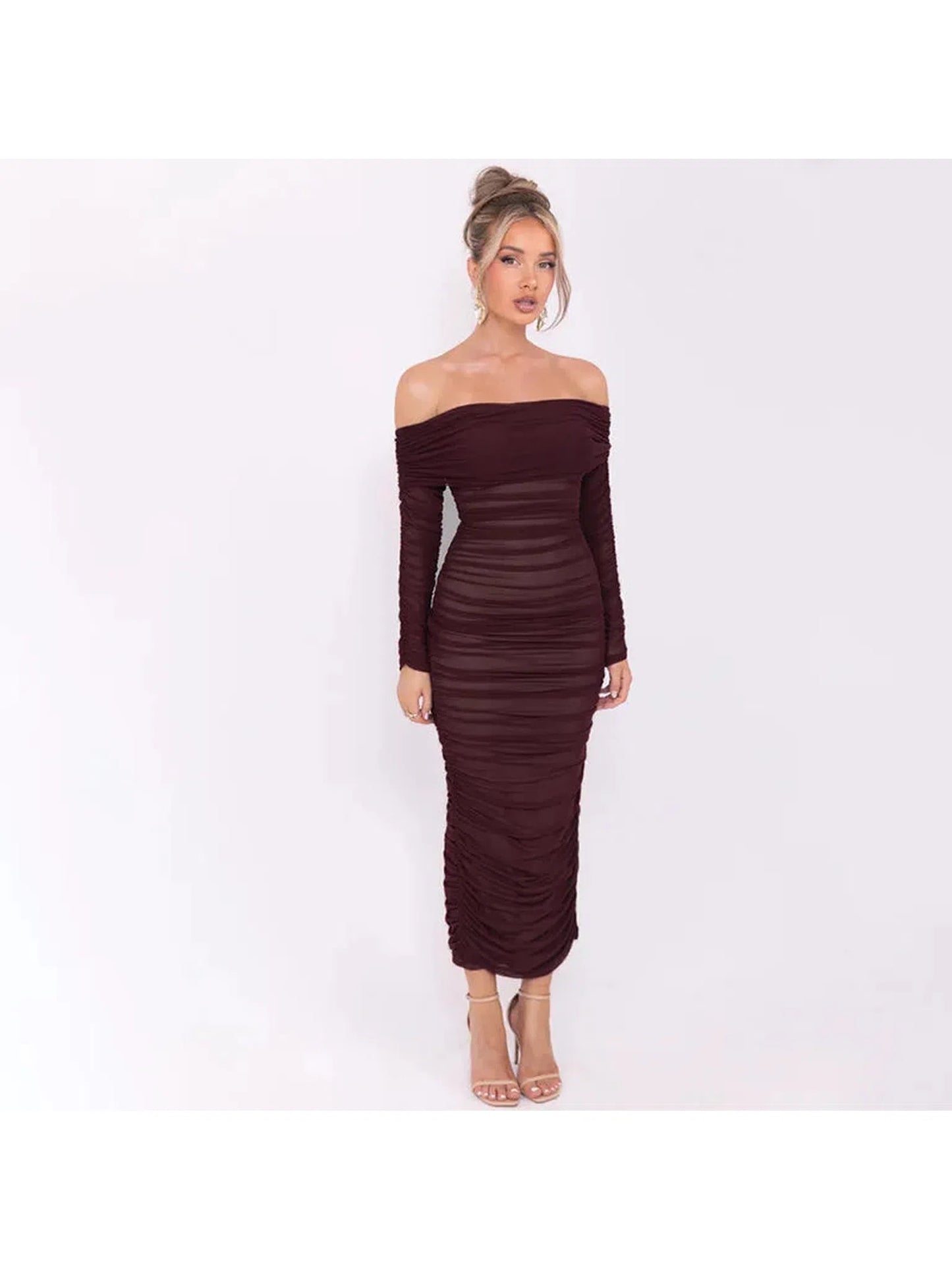 Off-Shoulder Long Sleeve Sexy Maxi Dress for Women