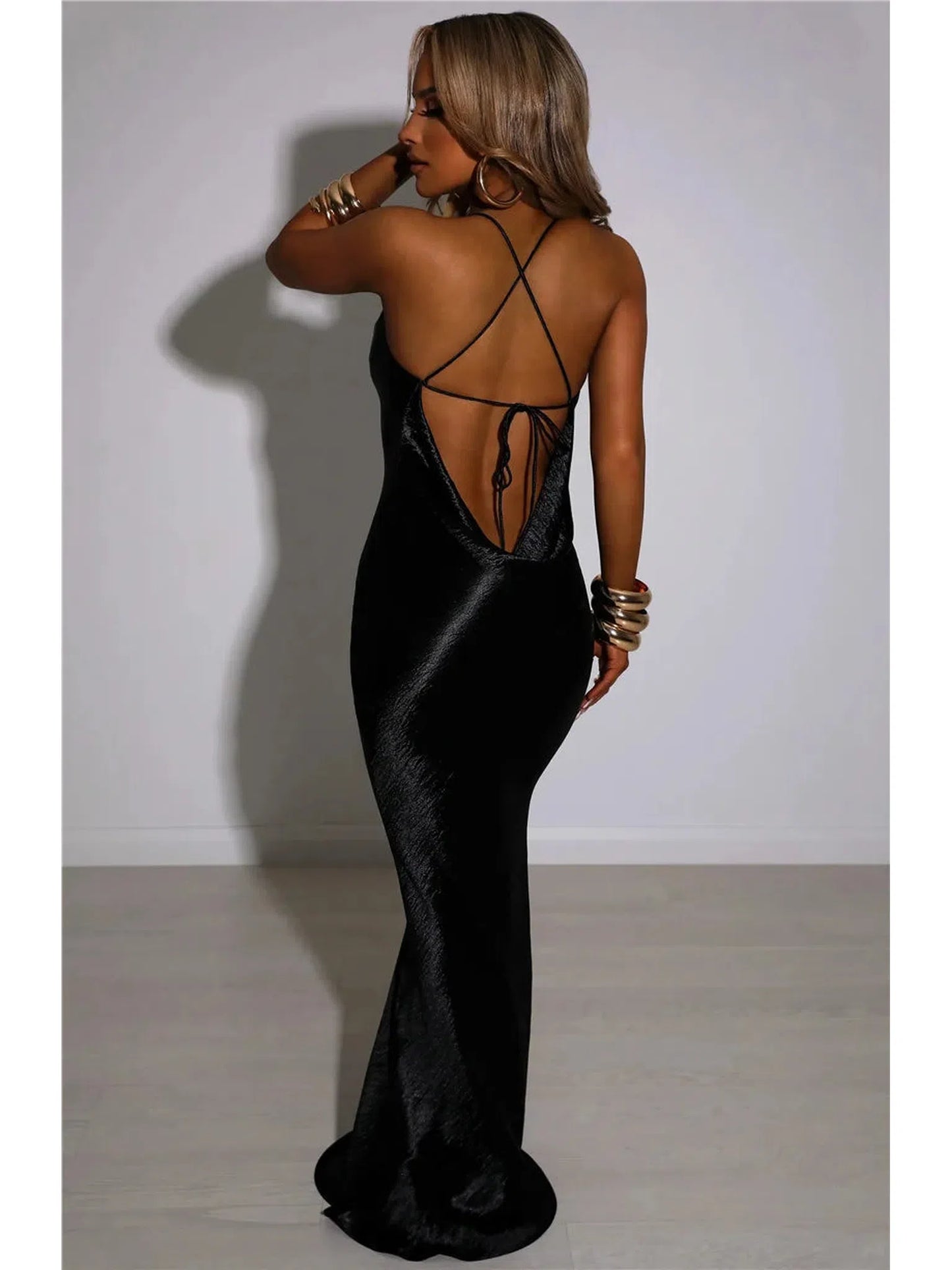 Elegant Satin Backless Maxi Dress for Summer Night Out