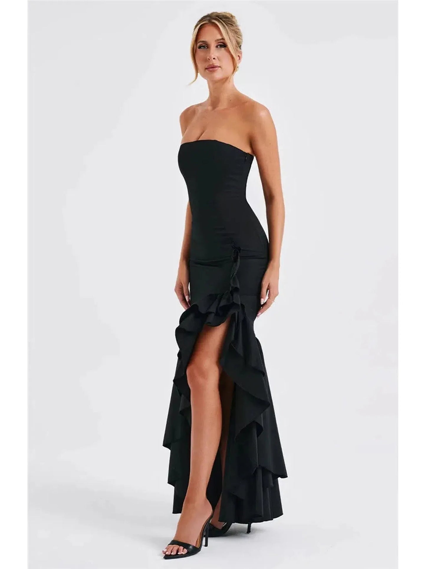 Strapless High Split Ruffle Long Dress for Women