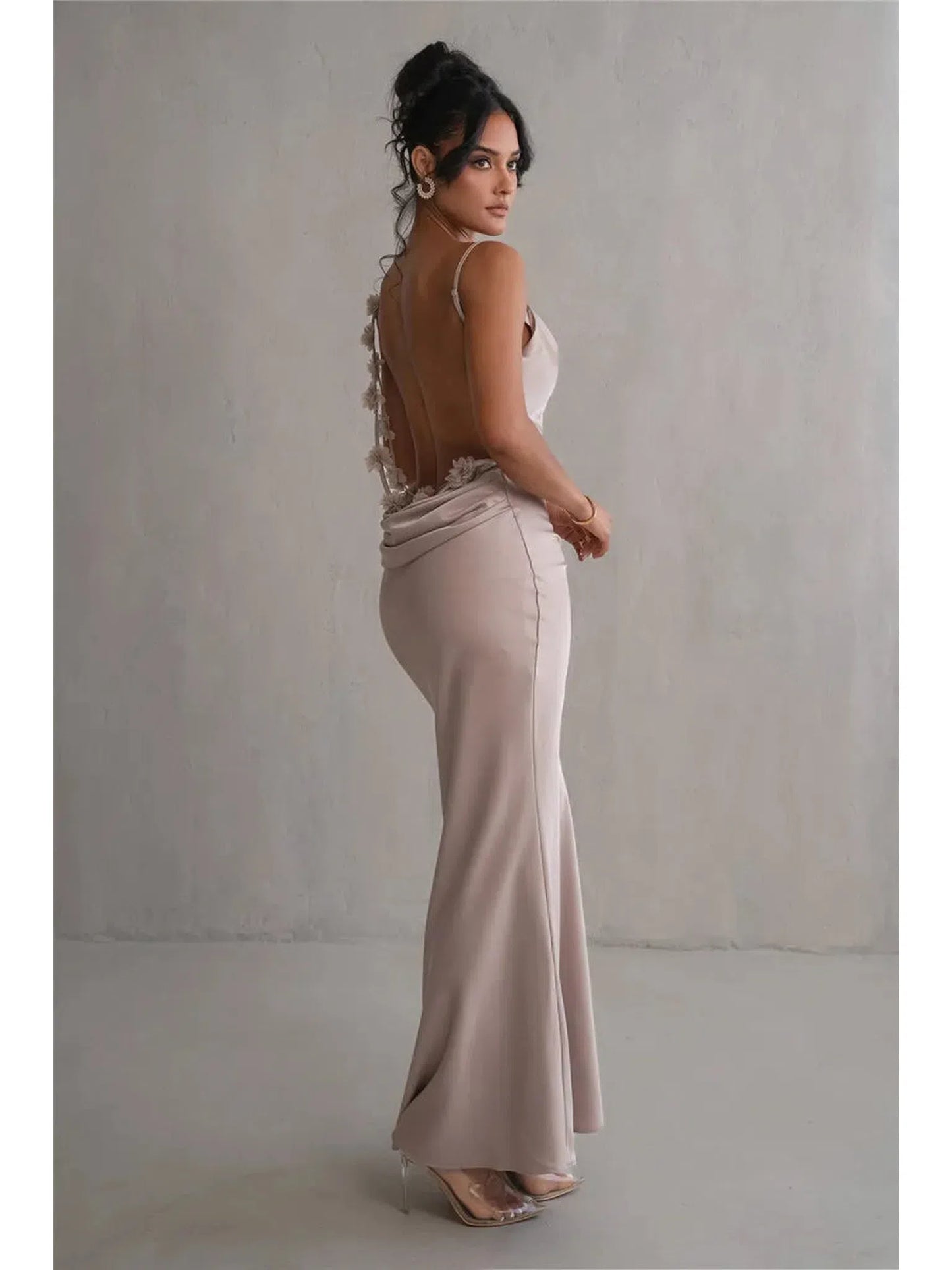 Floral Draped Backless Maxi Dress For Women Elegant Evening