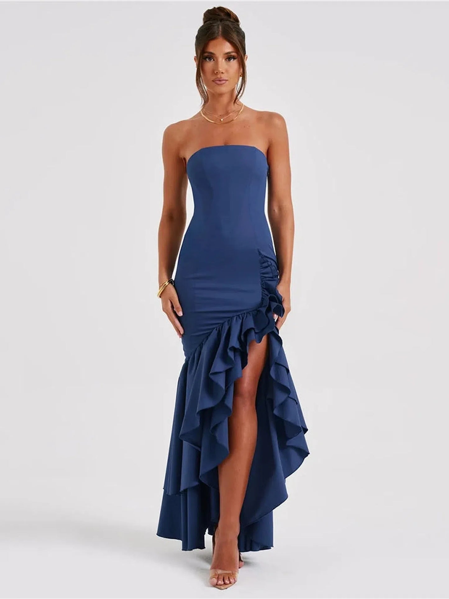 Strapless High Split Ruffle Long Dress for Women