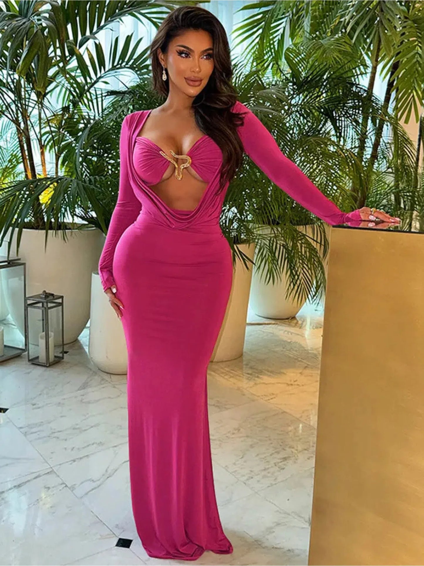 Solid Sexy Hollow Out Bodycon Maxi Dress for Women