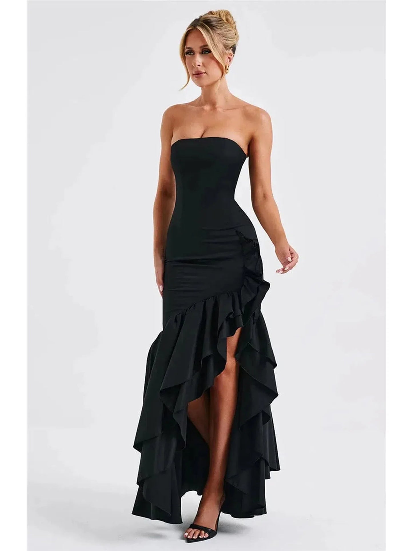 Strapless High Split Ruffle Long Dress for Women