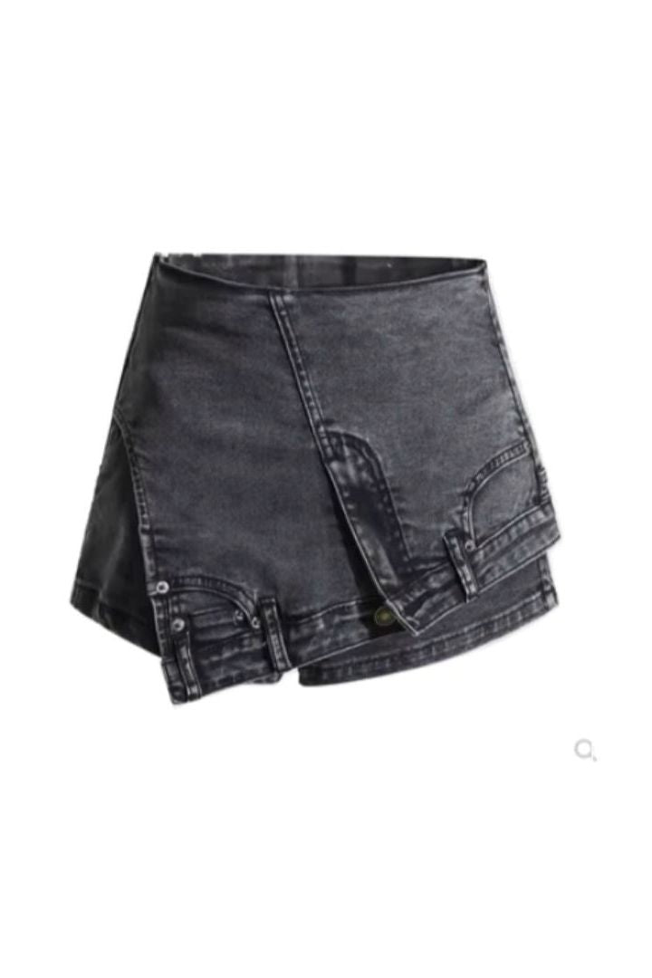 Denim Stitching Irregular Washed Skirt