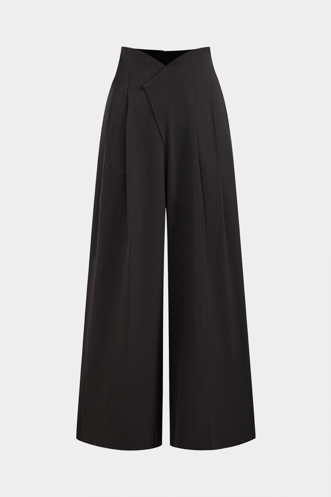 Pleated Asymmetrical Wide Leg Trousers in Twill Fabric