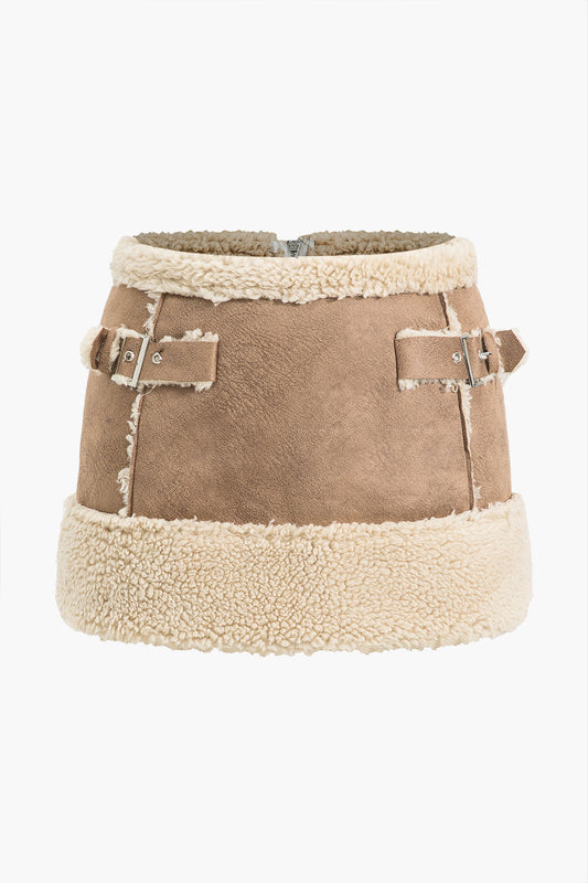 Fitted Suede Patchwork Mini Skirt