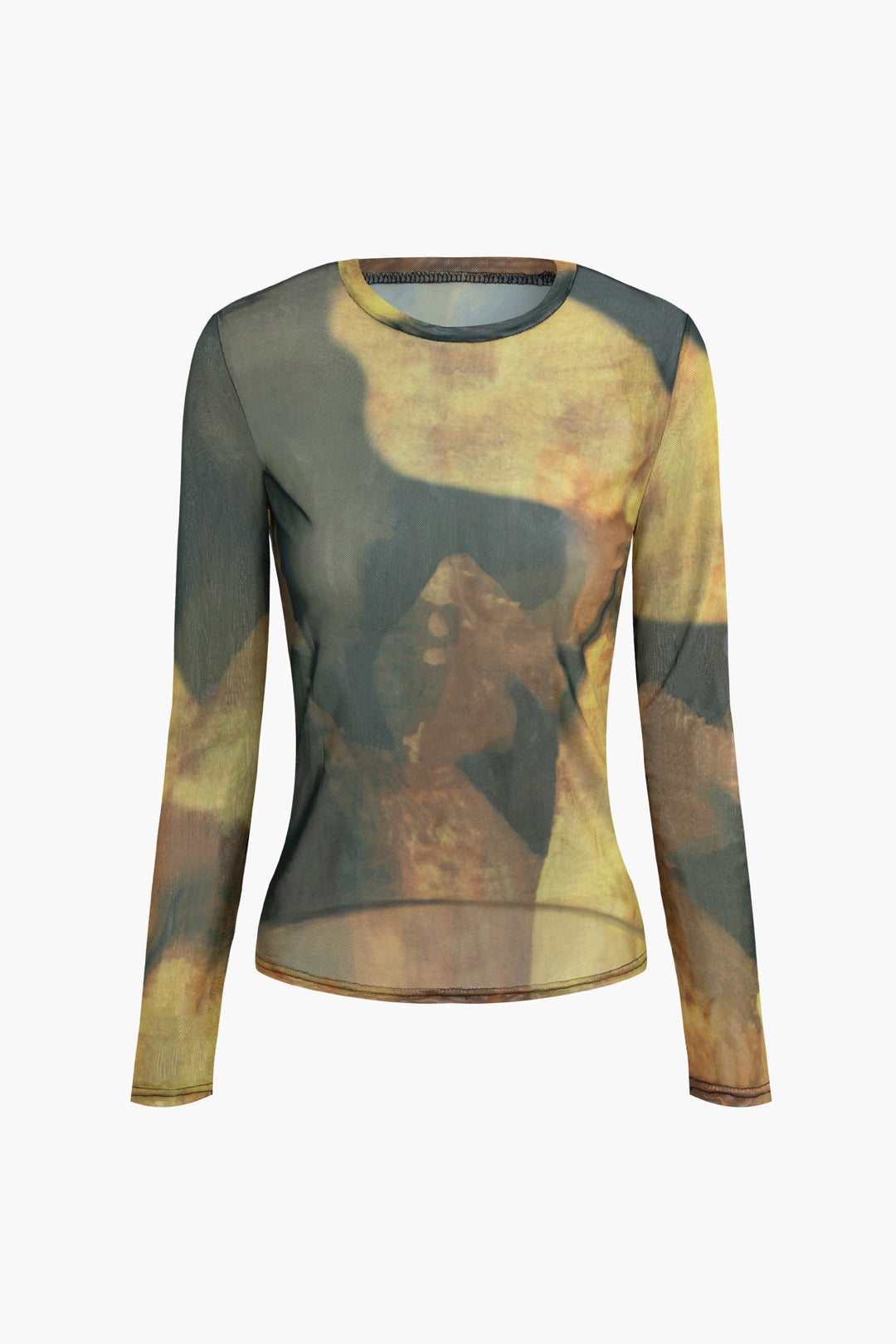 Ombre Print Mesh Long-Sleeve Top