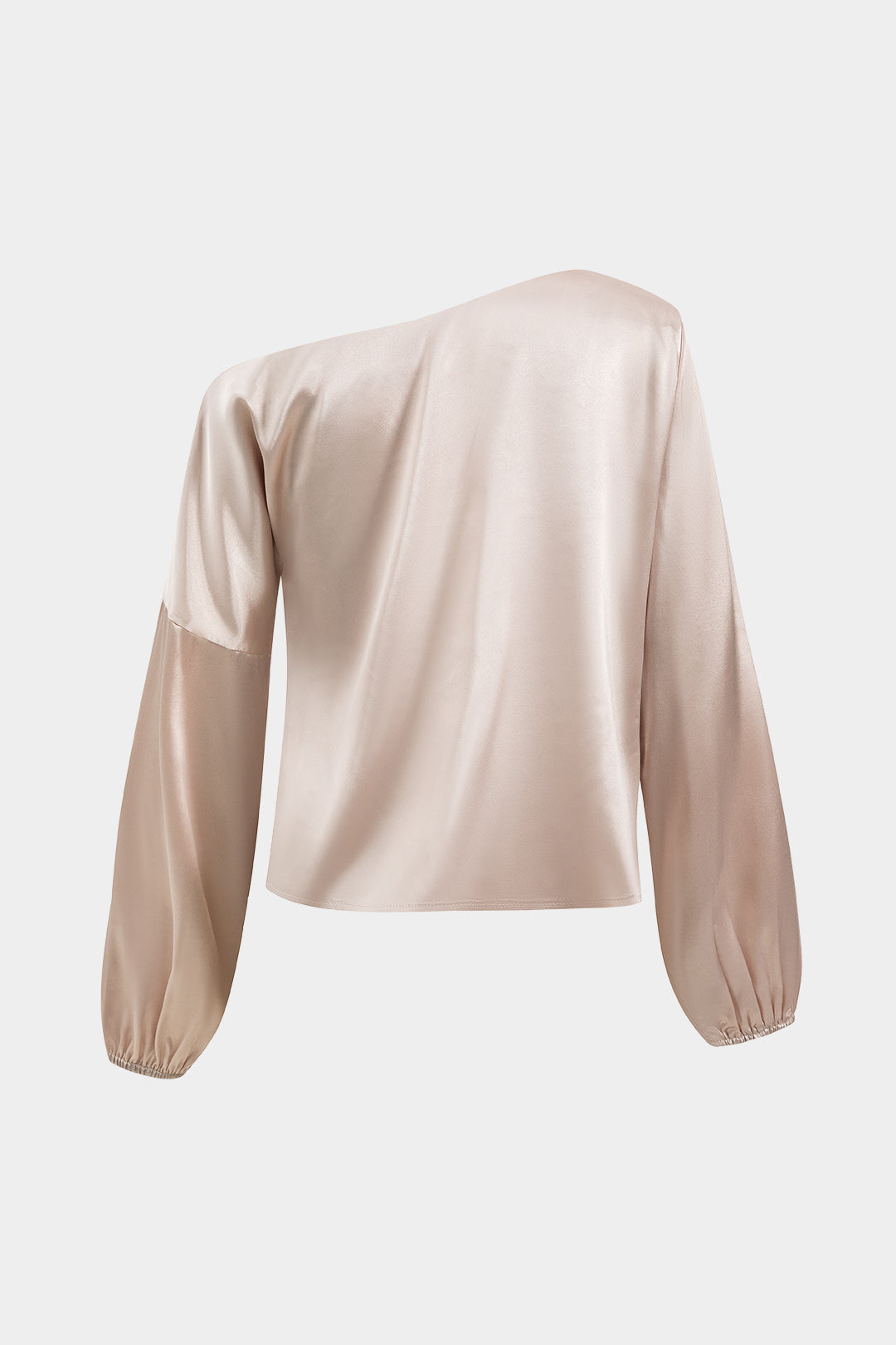 Satin Ruched Asymmetrical Long-Sleeve Top