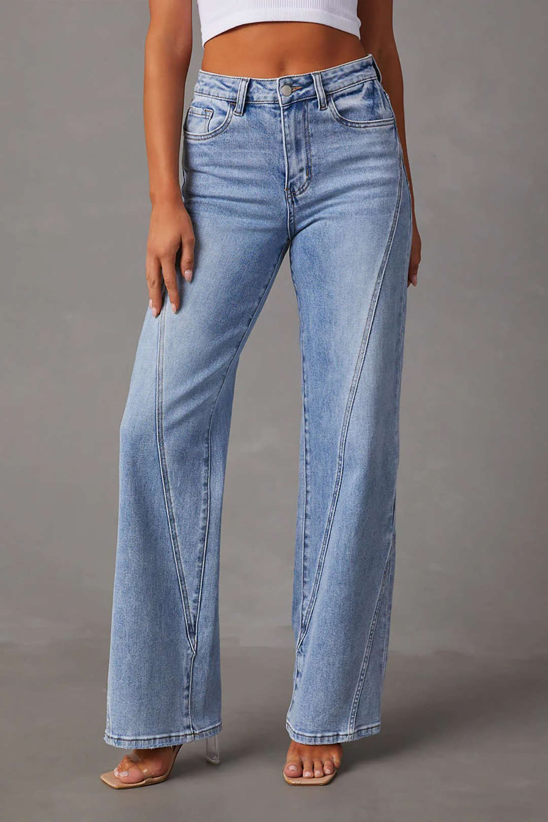 Faded Straight Leg Jeans in Comfortable Denim