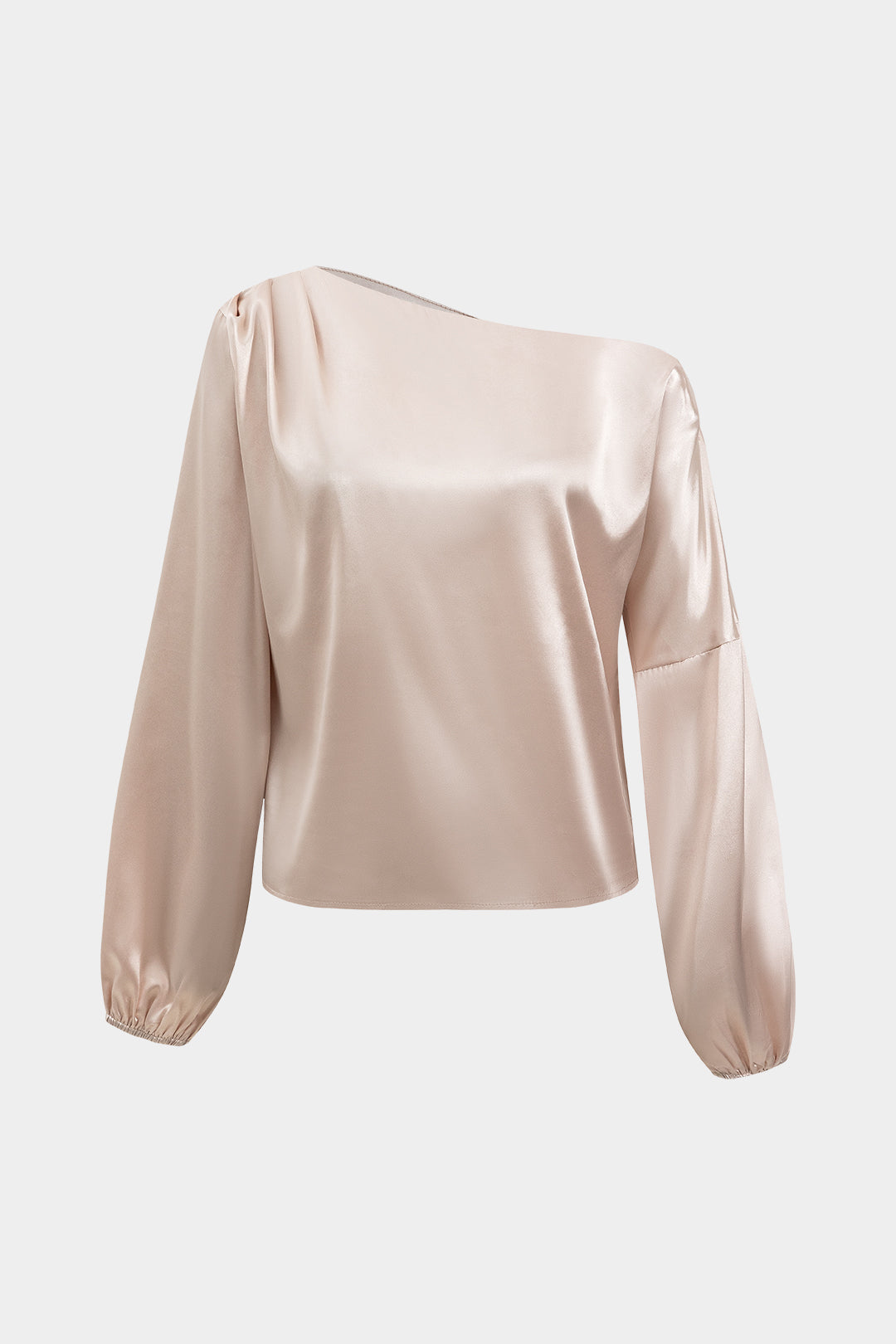 Satin Ruched Asymmetrical Long-Sleeve Top