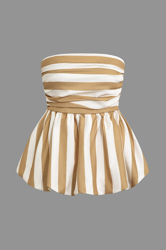 Color Block Ruched Stripe Tube Top for Casual Wear