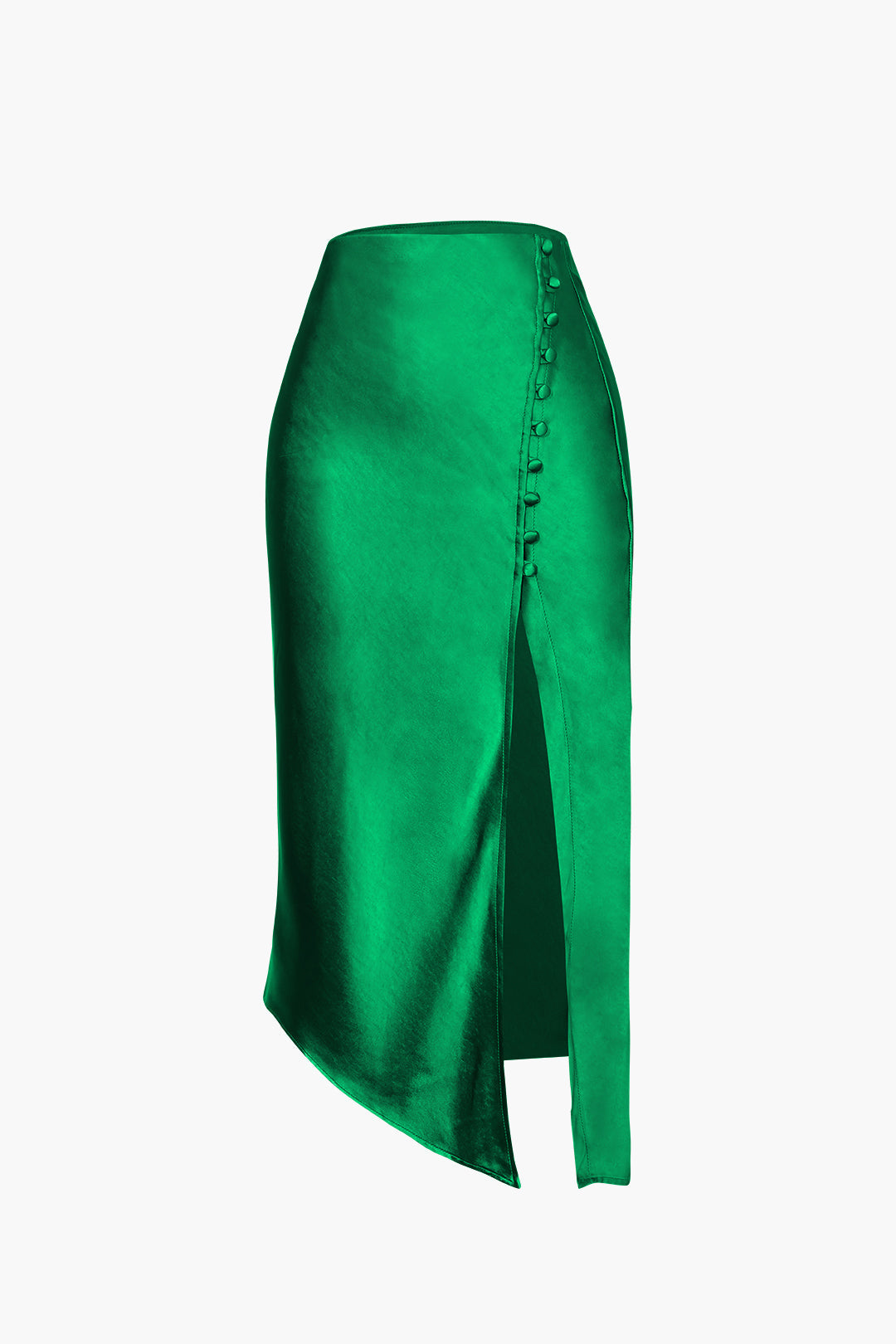 Asymmetric Hem Slit Button Detail Skirt