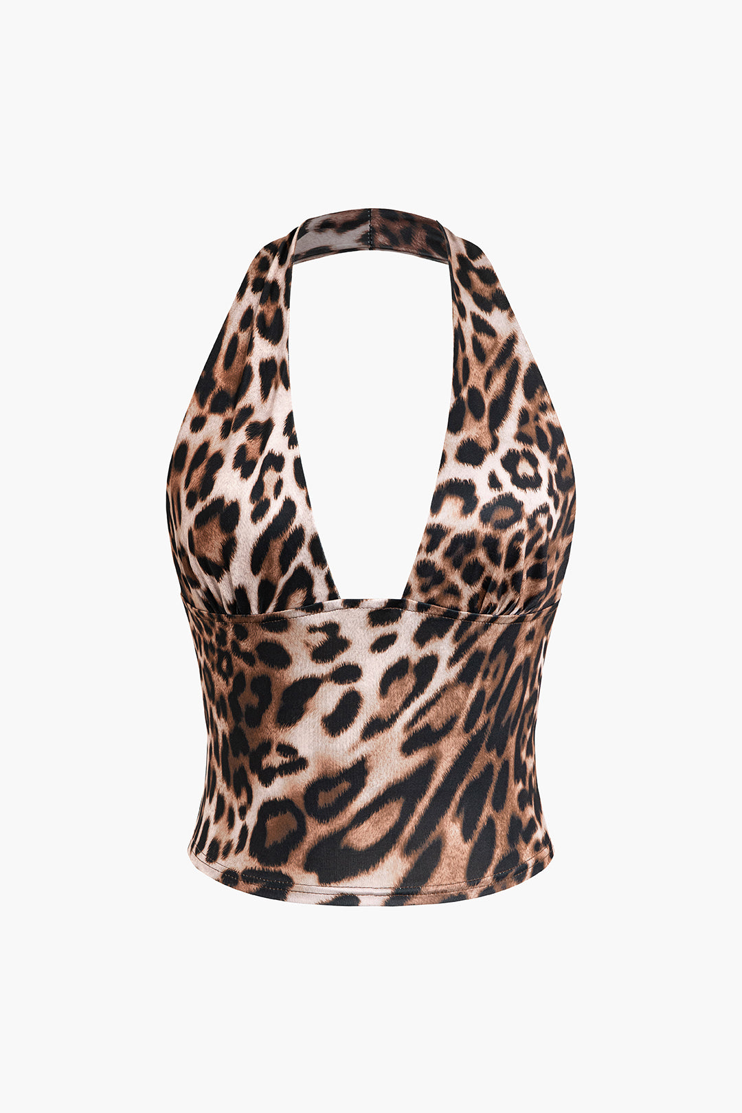 Leopard Print Halter Neck Backless Top