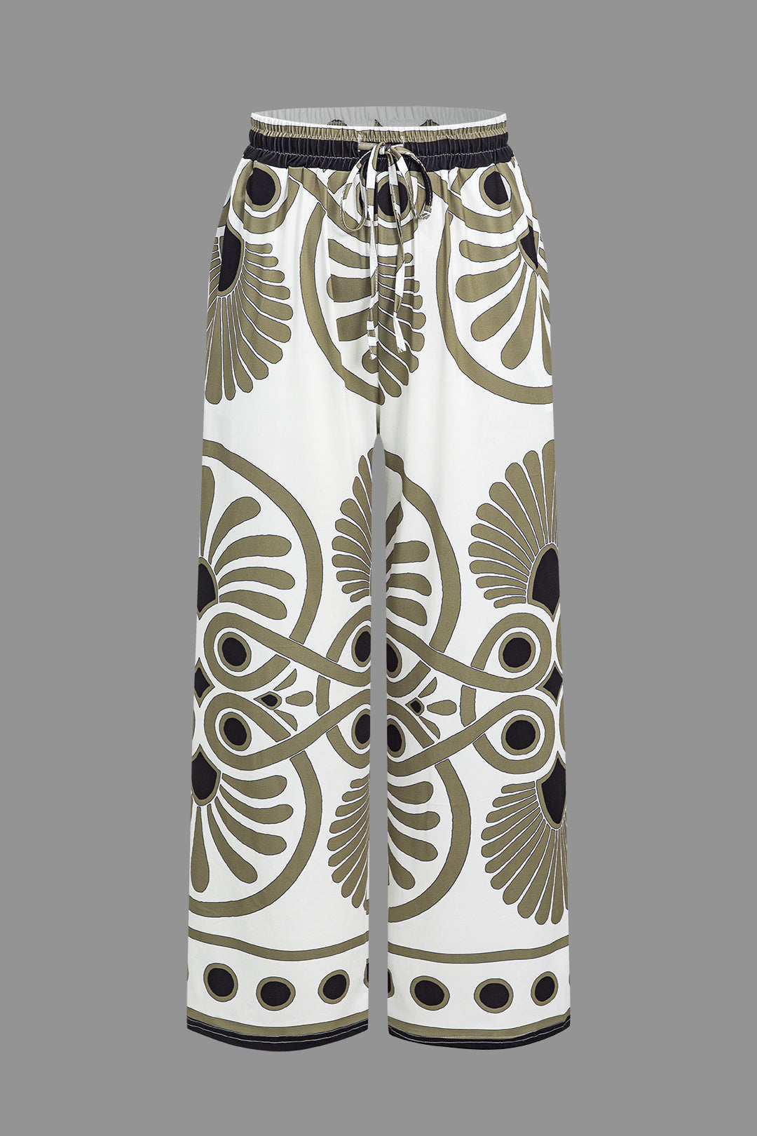 Abstract Print Drawstring Wide Leg Pants