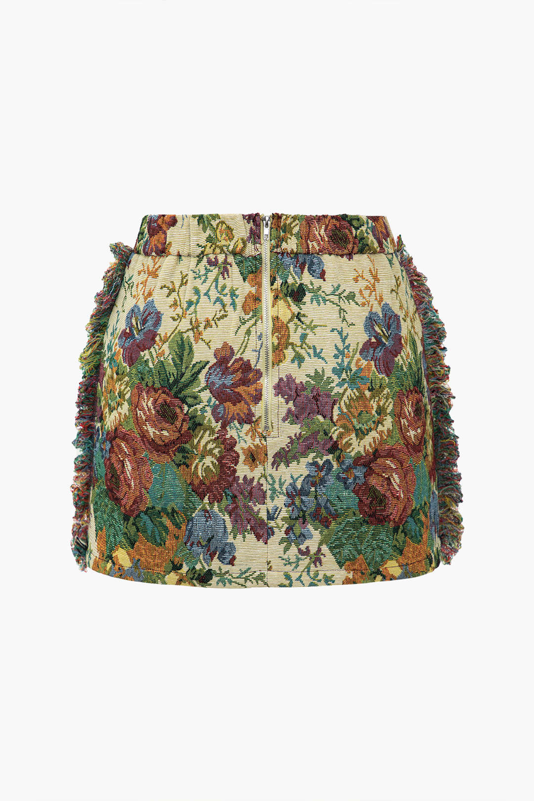 Retro Floral Print Fringe Mini Skirt