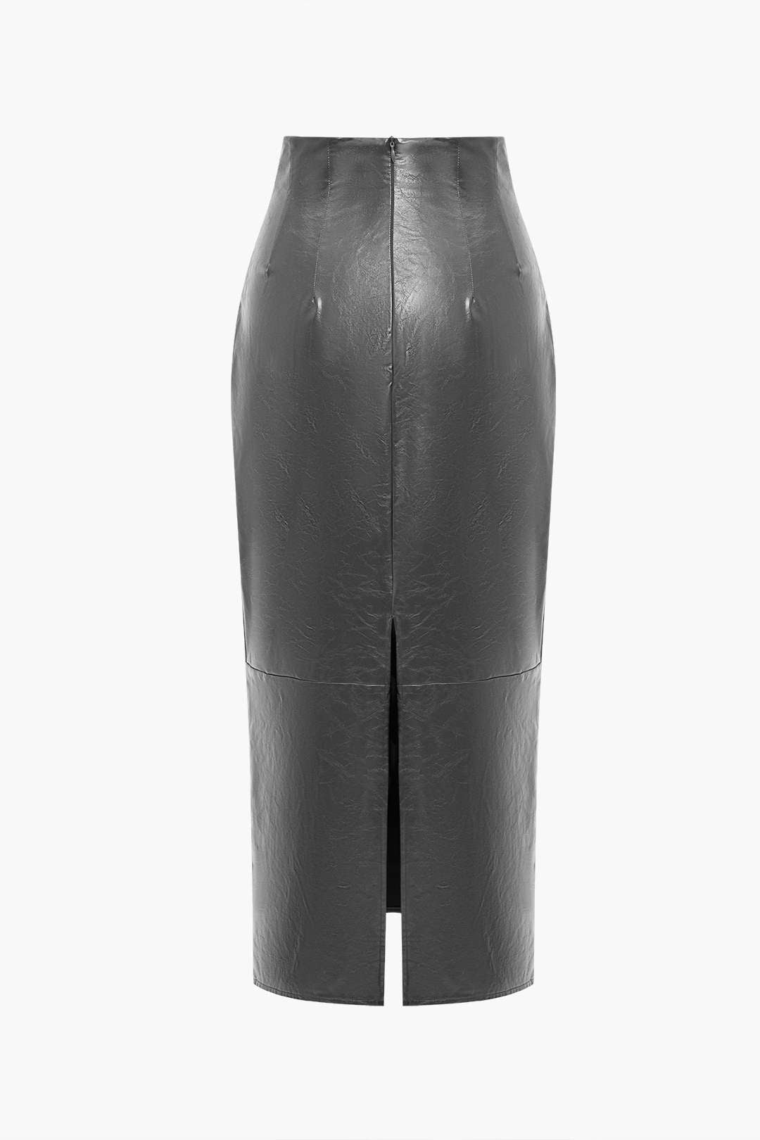 Basic Solid Faux Leather Midi Skirt for Effortless Style