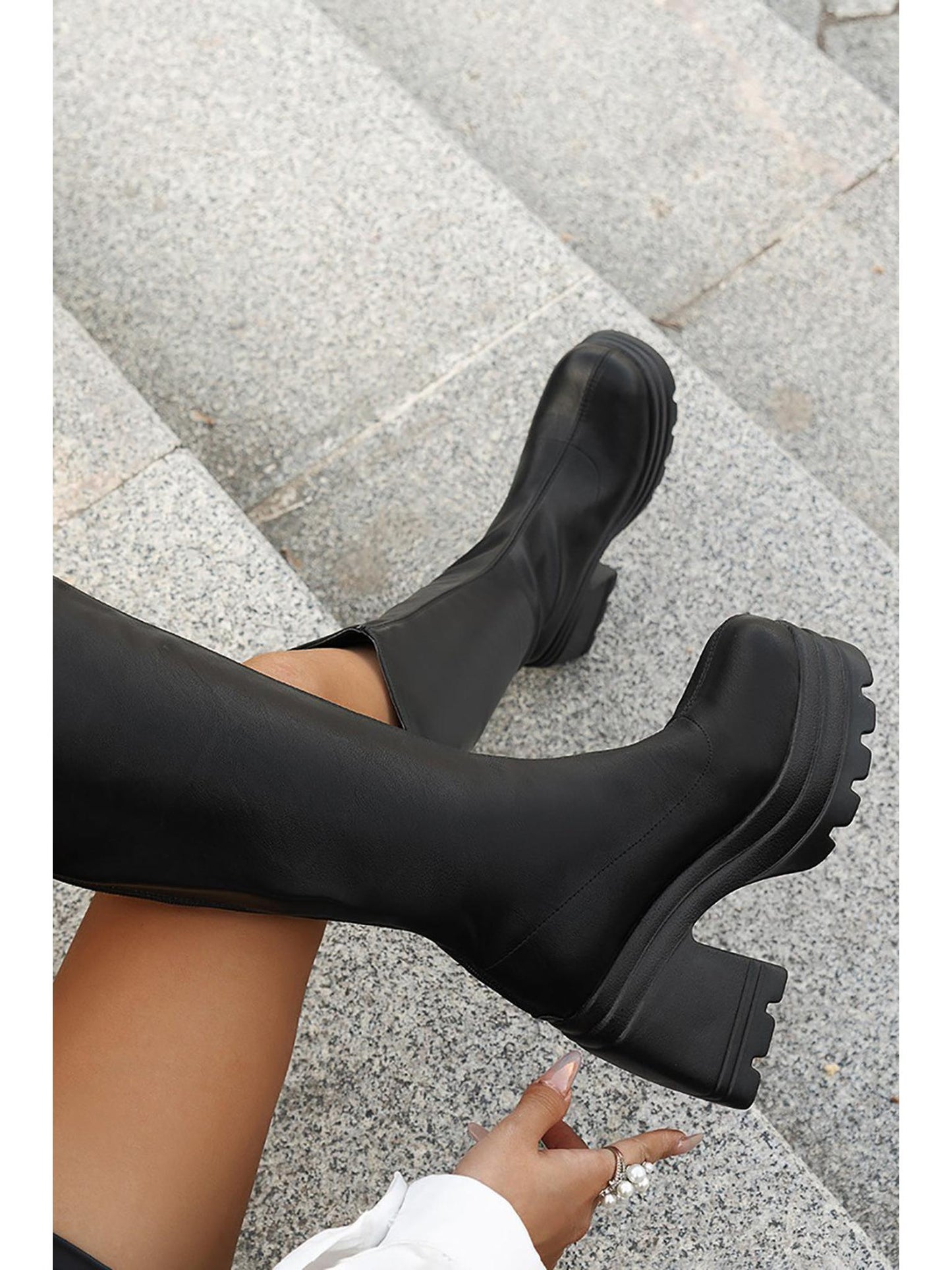 Round Toe Knee High Boots in PU Leather