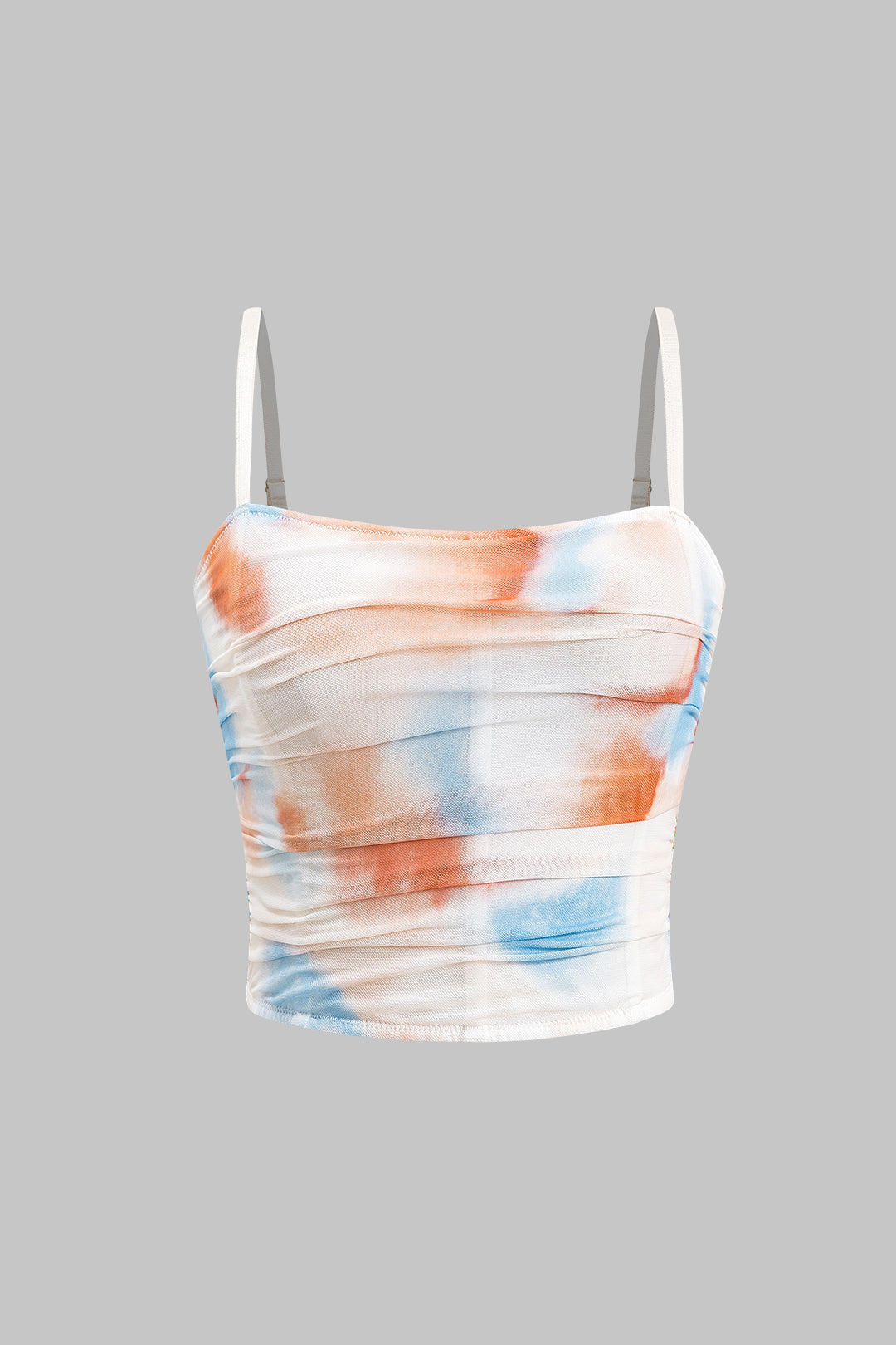 Tie Dye Ombre Print Mesh Ruched Cami Top