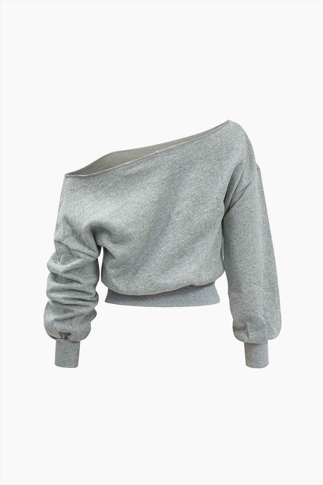 Solid Asymmetrical Ruched Casual Sweatshirt