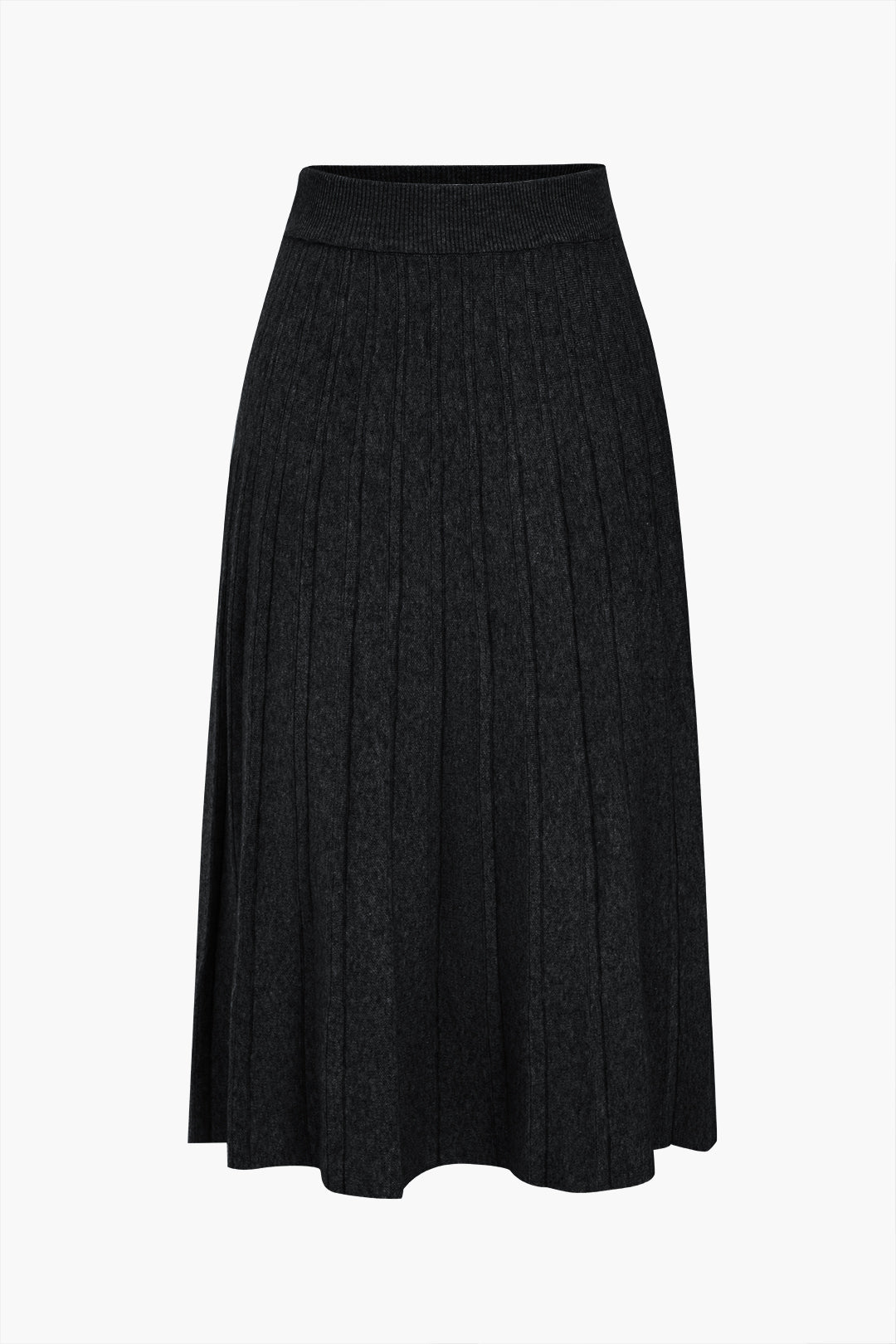 Solid Knit Pleated High Waist Skirt