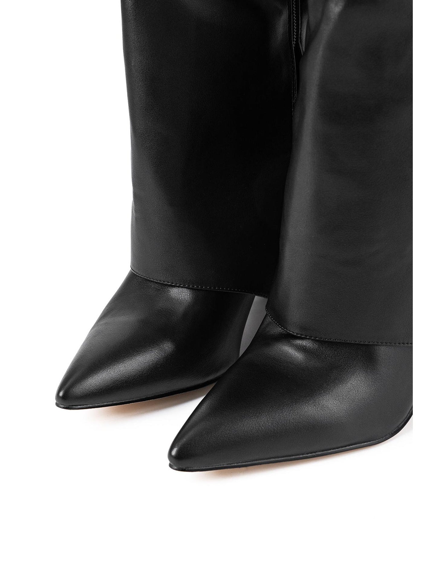 Metal Buckle Pointed Knee High Boots in Suedette