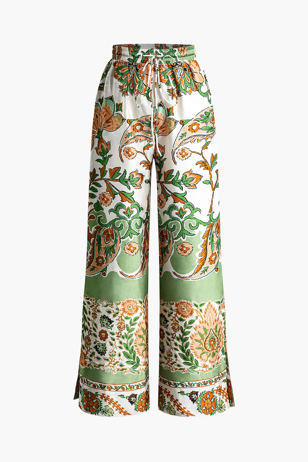 Floral Print Drawstring Wide Leg Pants