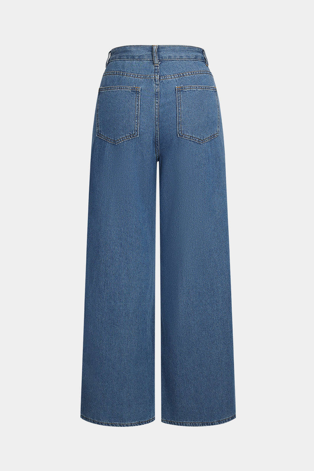 Denim Button Pocket High Waist Straight Leg Jeans