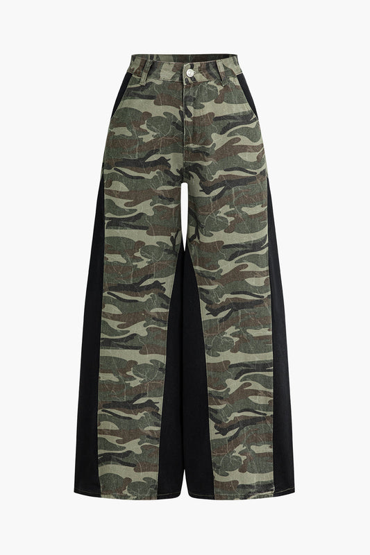 Color Block Camo Print Patchwork Trousers