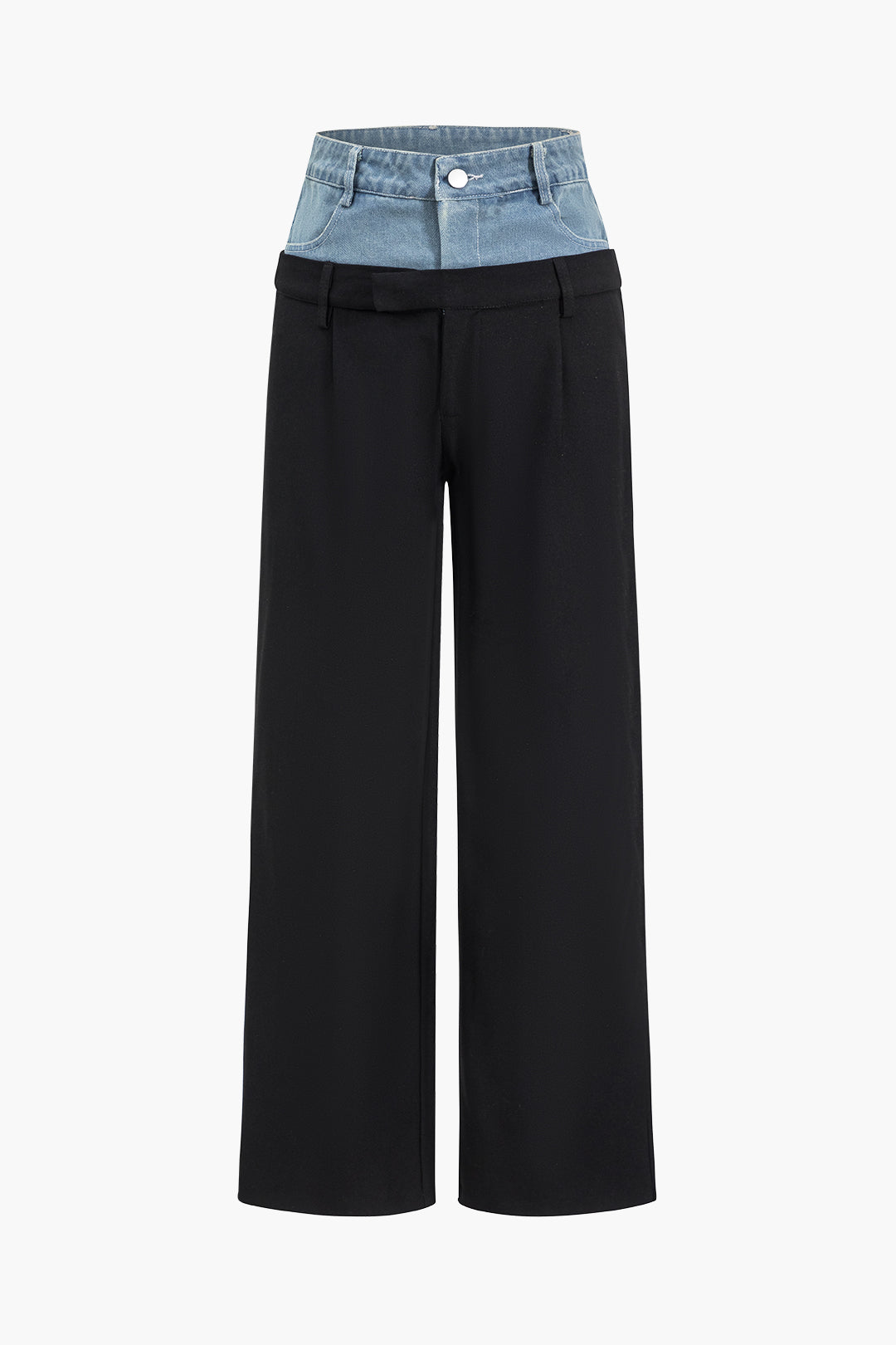 Denim Patchwork Straight Trousers for Casual Style