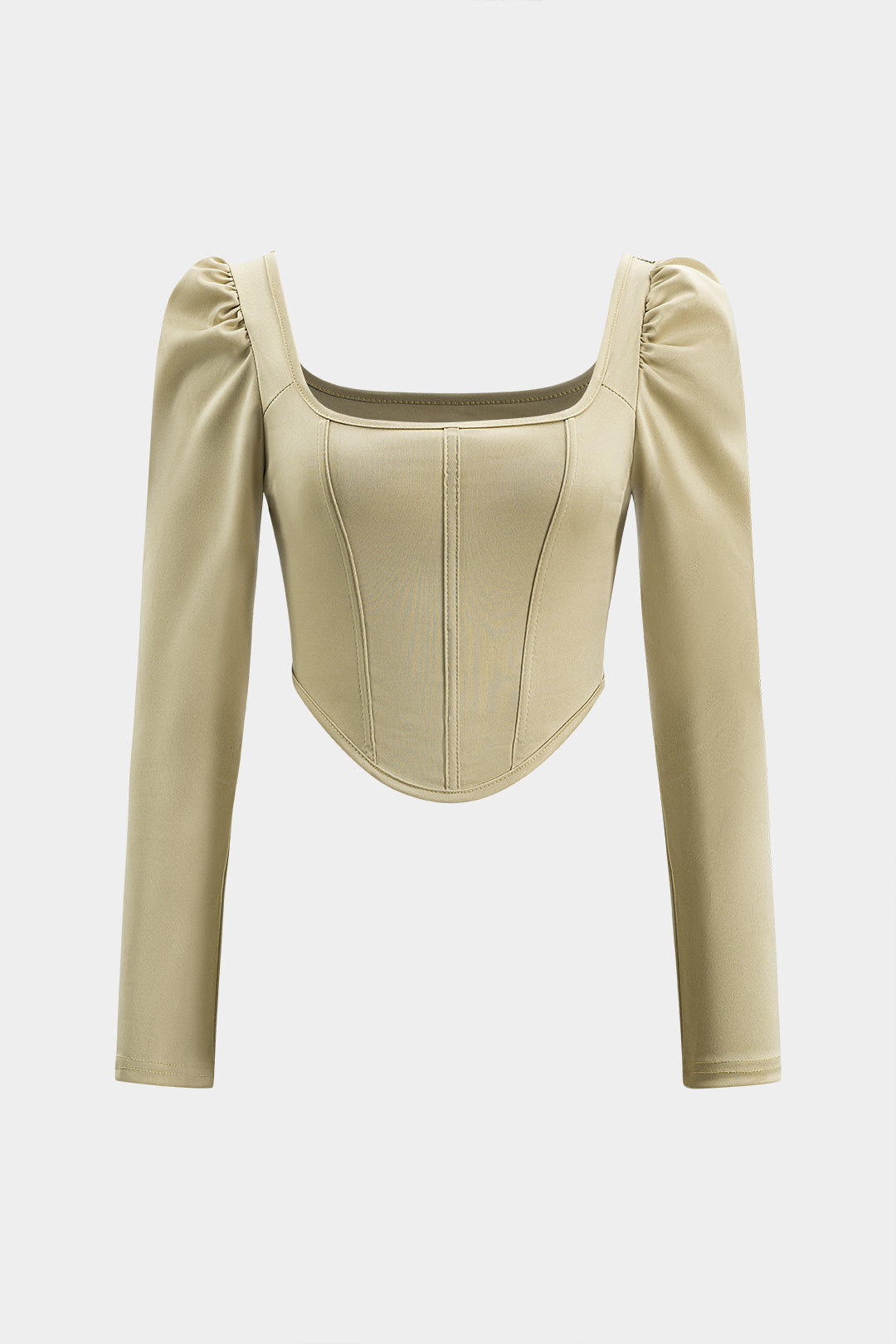 Ruched Square Neck Long-Sleeve Corset Top