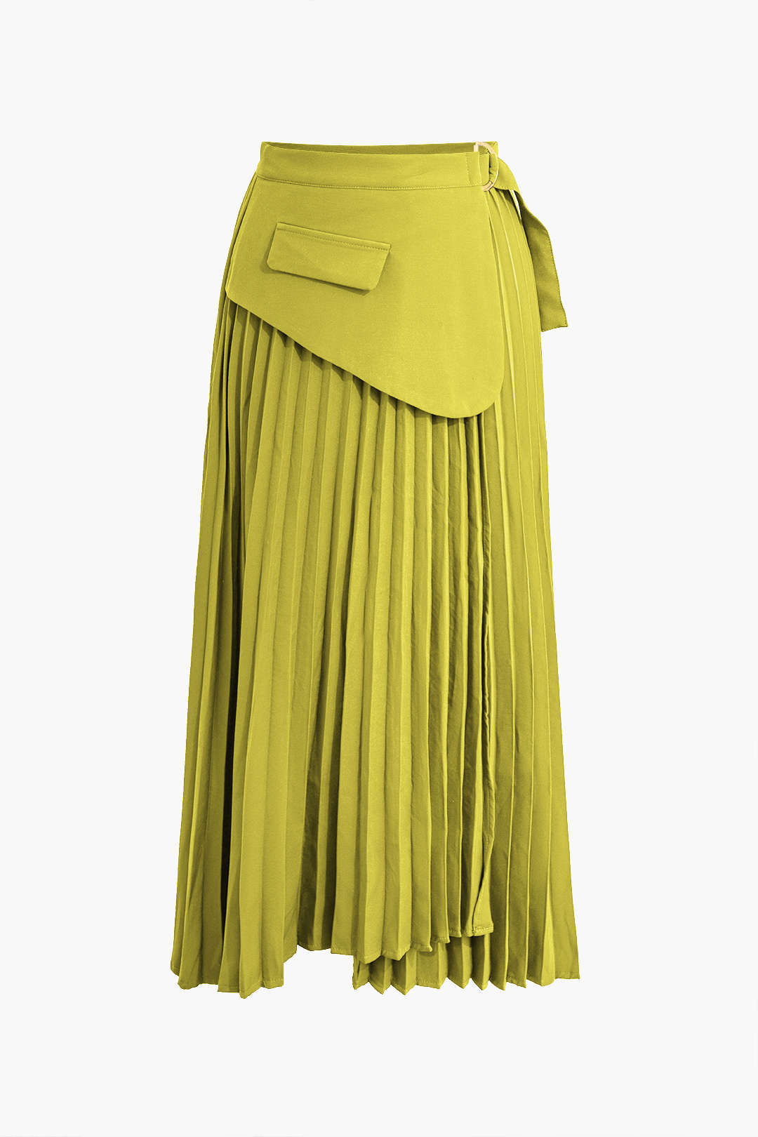 Solid Asymmetrical Pleated Skirt in Polyester Fabric