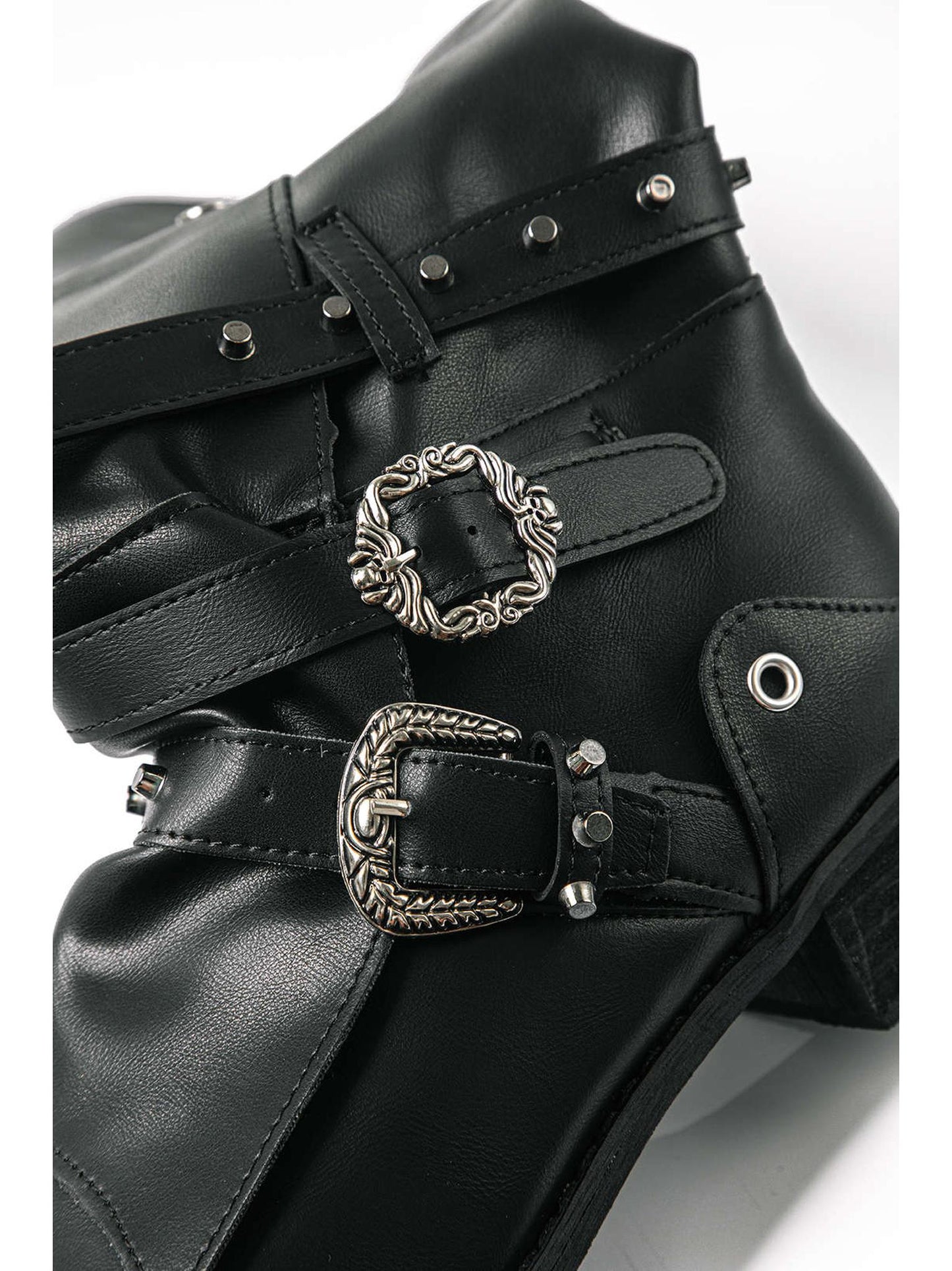 Retro Faux Leather Studded Knee High Boots