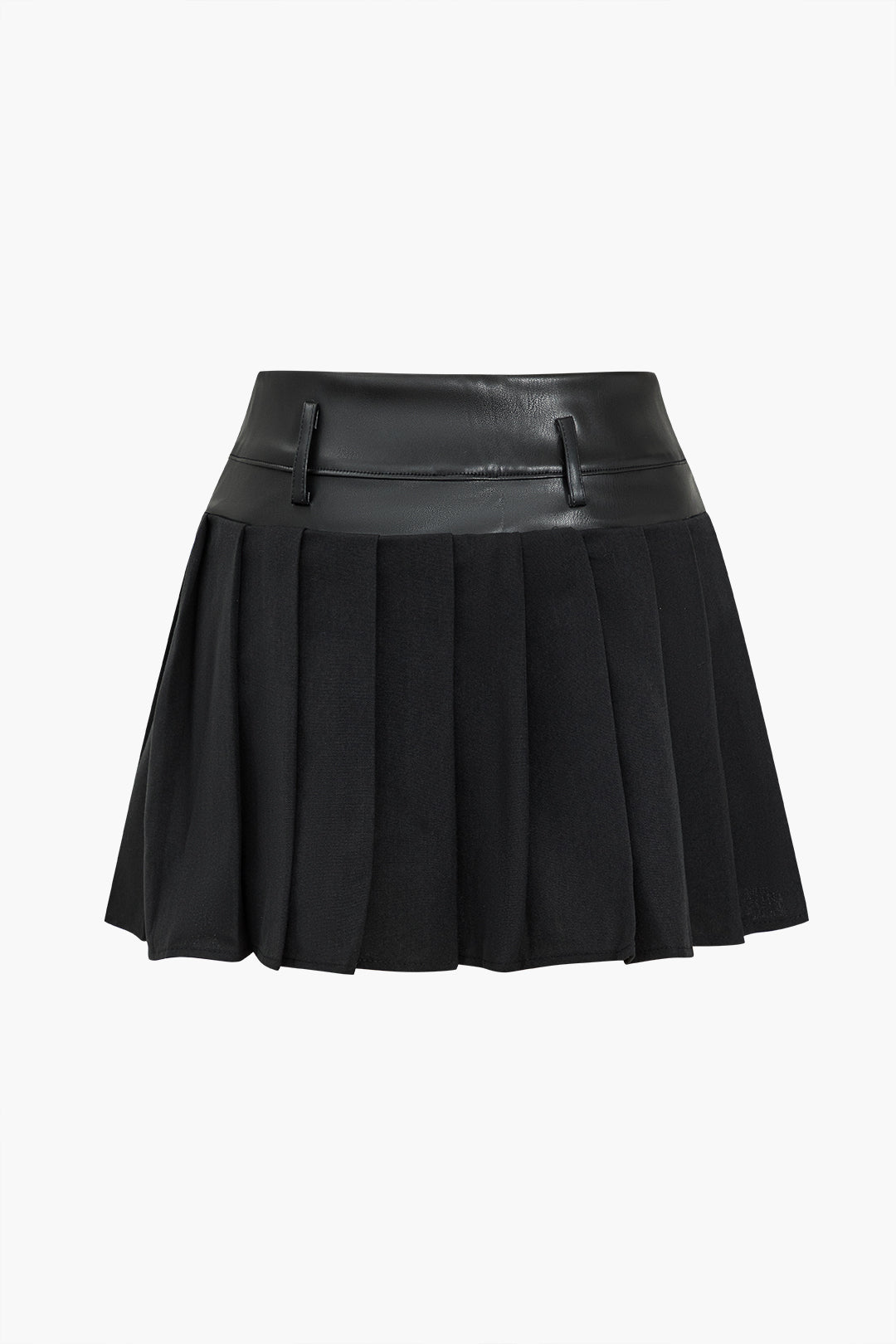 Basic Solid Faux Leather Pleated Mini Skirt