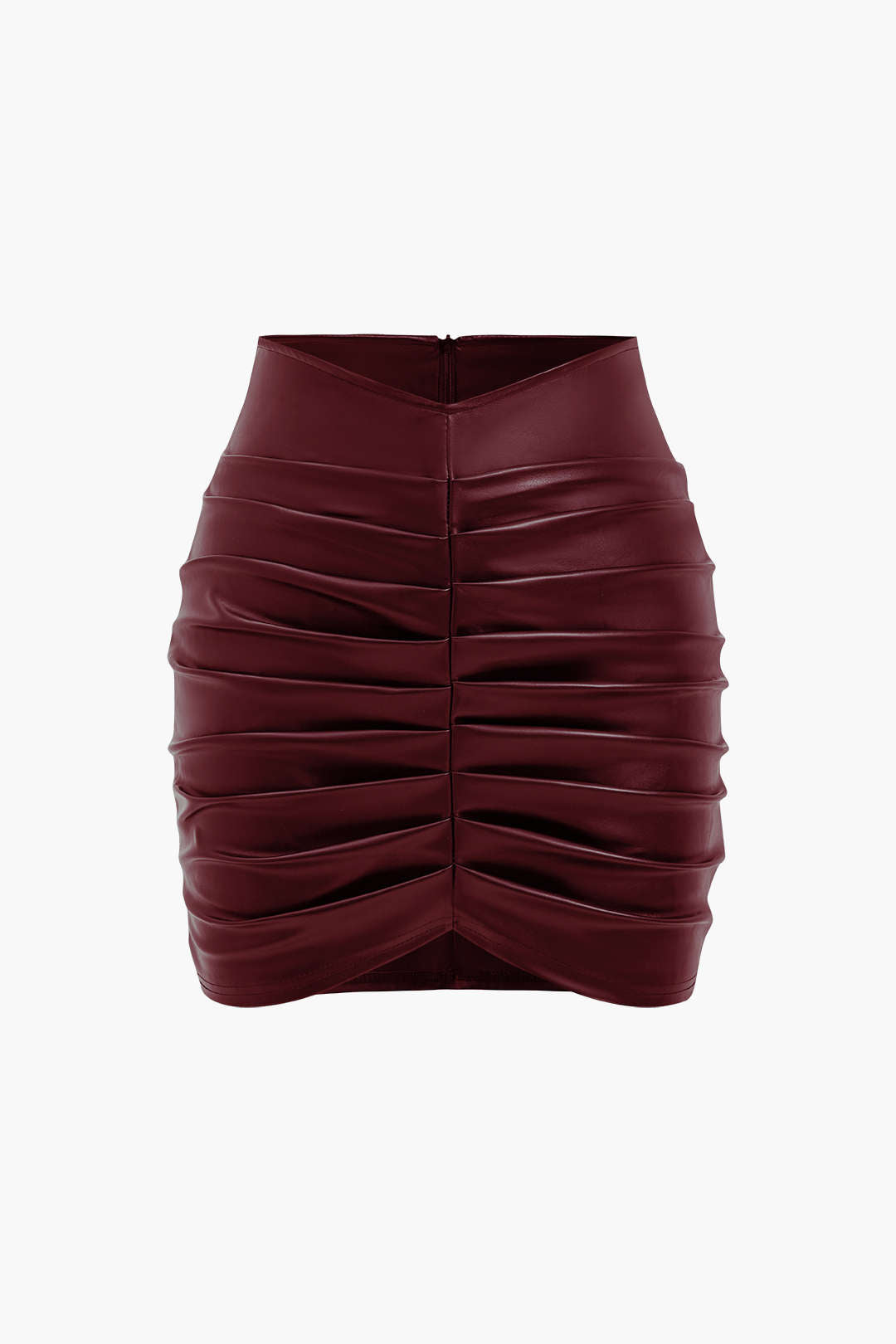 Solid Faux Leather Ruched Skirt for Casual Wear